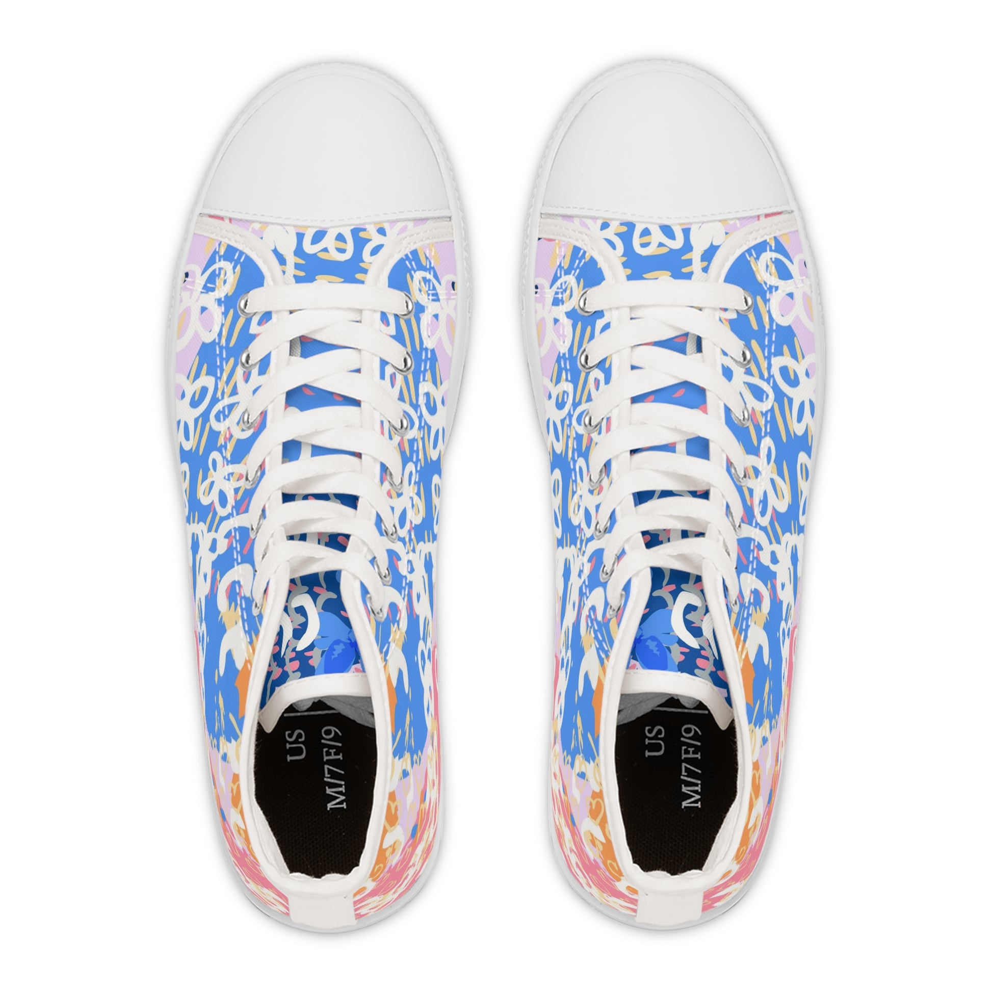 Flowers x Doodles x Hearts Multi-Color Women's High Top Sneakers, Artsulli - Art is Long, Life is Short, Shoes, , , , , , , 