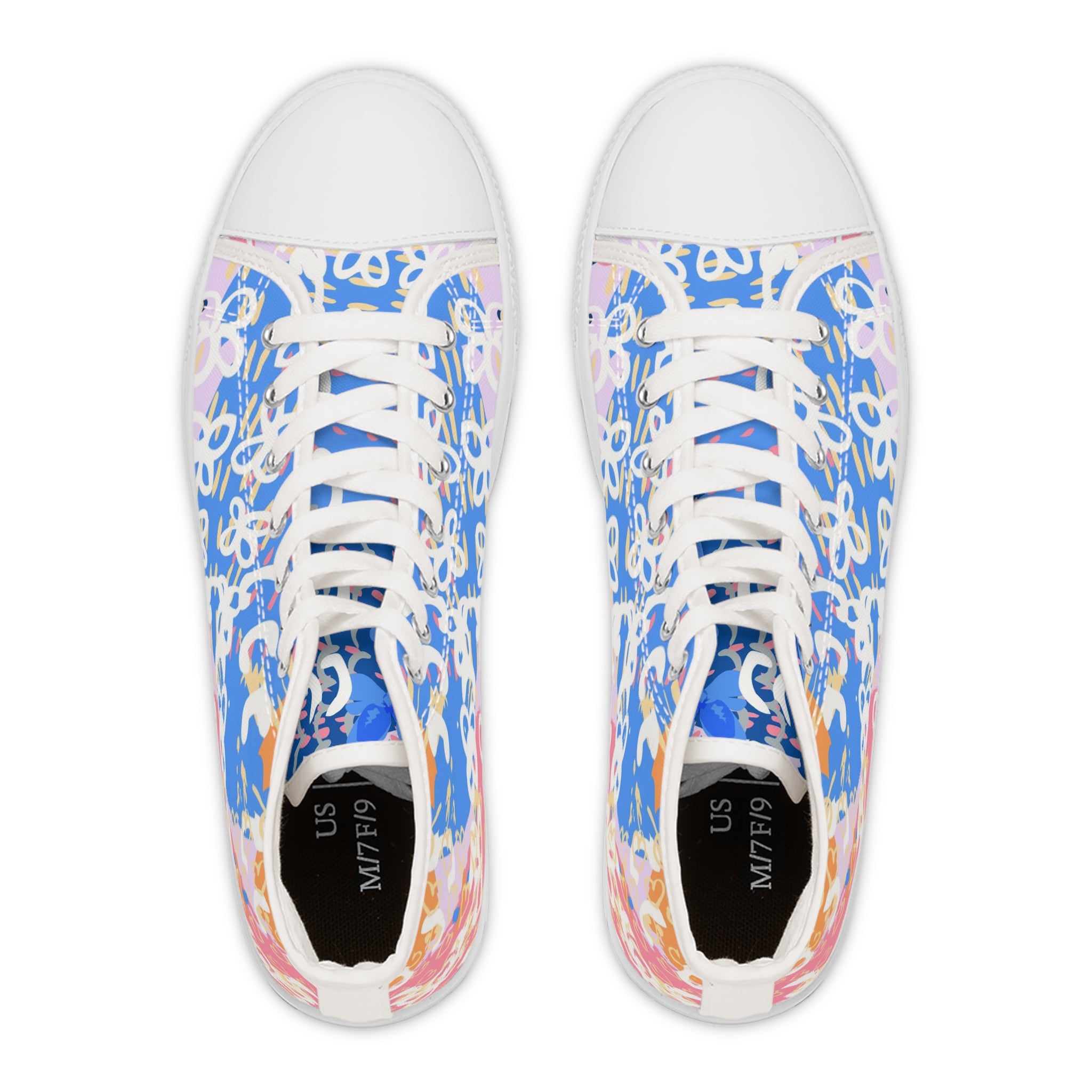 Flowers x Doodles x Hearts Multi-Color Women's High Top Sneakers, Artsulli - Art is Long, Life is Short, Shoes, , , , , , , 