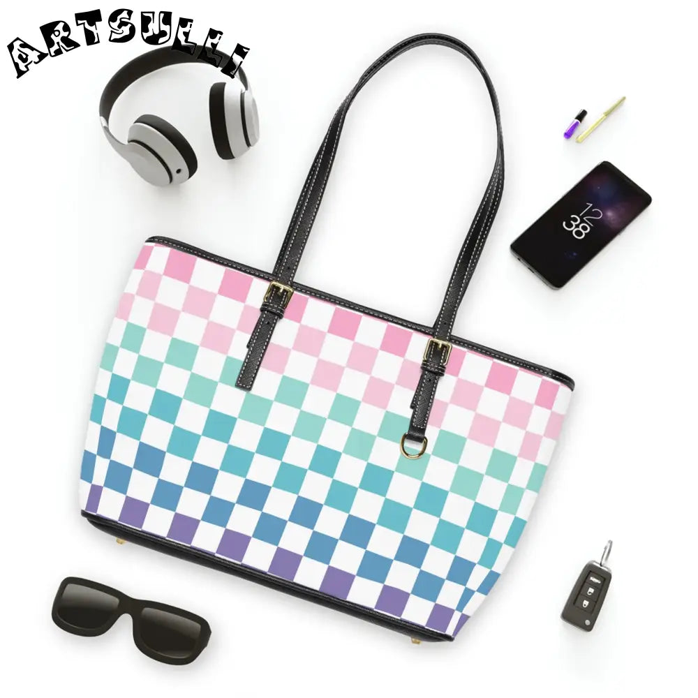 JAKKOUTTHEBXX Vaporwave Rainbow Checkerboard Multi-Color PU Leather