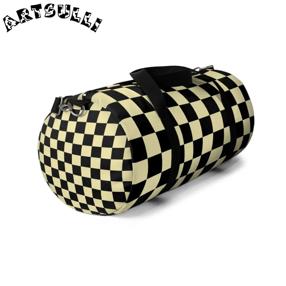 JAKKOUTTHEBXX Checkerboard Black and Yellow Duffel Bag JAKKOUTTHEBXX