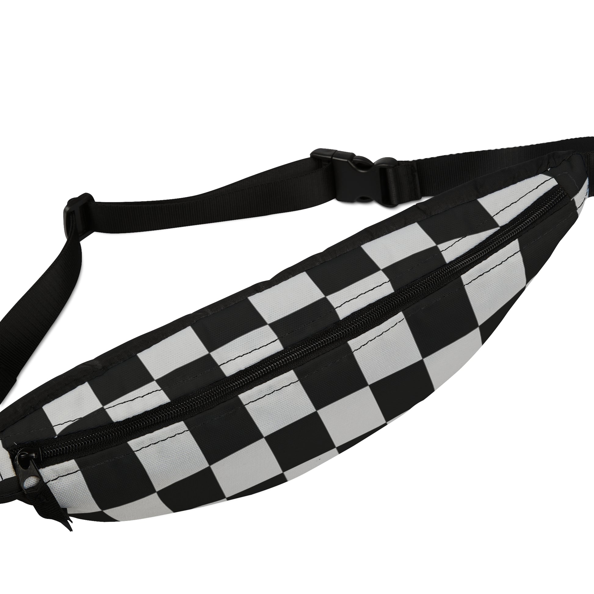Checkerboard Dada Black and Light Gray Fanny Pack, Artsulli - Art is Long, Life is Short, Bags, , , , , , , 