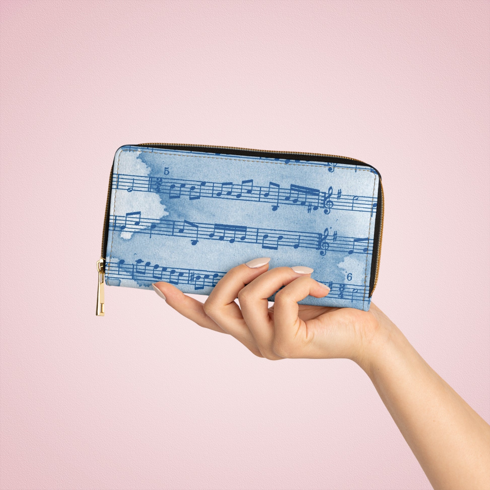 Drip Spill Type Beat Sheet Music Blue Zipper Wallet, Artsulli - Art is Long, Life is Short, Accessories, , , , , , , 