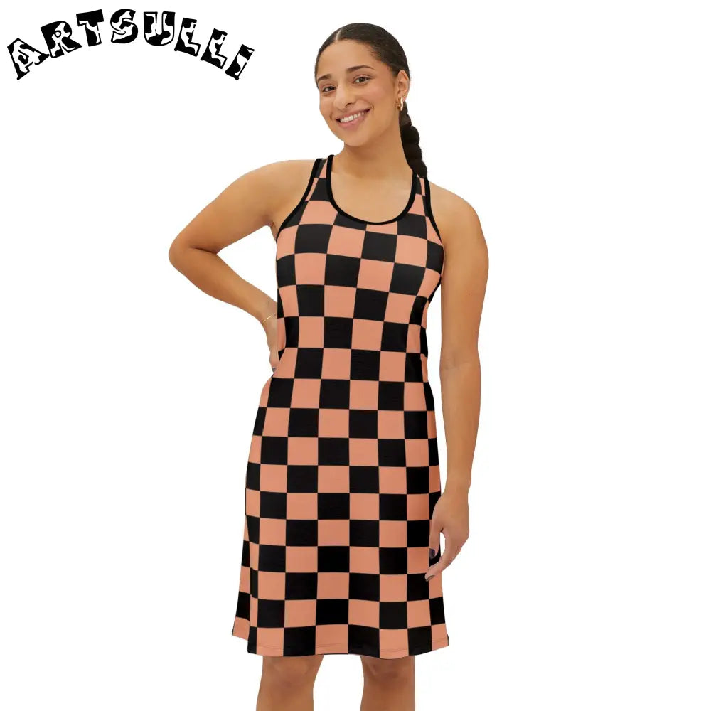 JAKKOUTTHEBXX Checkerboard Soft Orange and Black Women’s Racerback