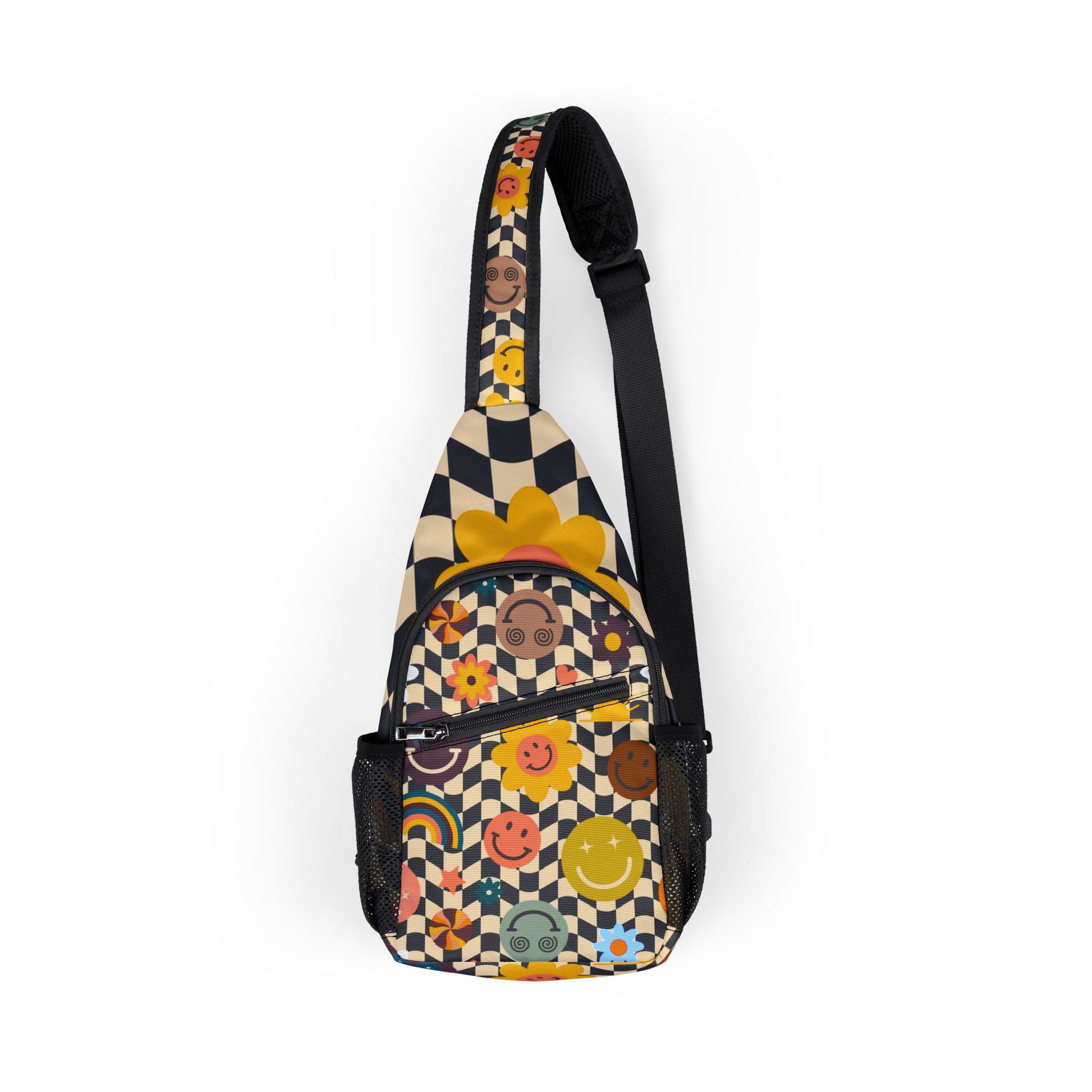 Trippy x Wavy Checkerboard x Smiley Face x Rainbow x Flowers Multi-Color Chest Bag (AOP), Artsulli - Art is Long, Life is Short, Bags, Size, One size, , , , , 28674326669882984518