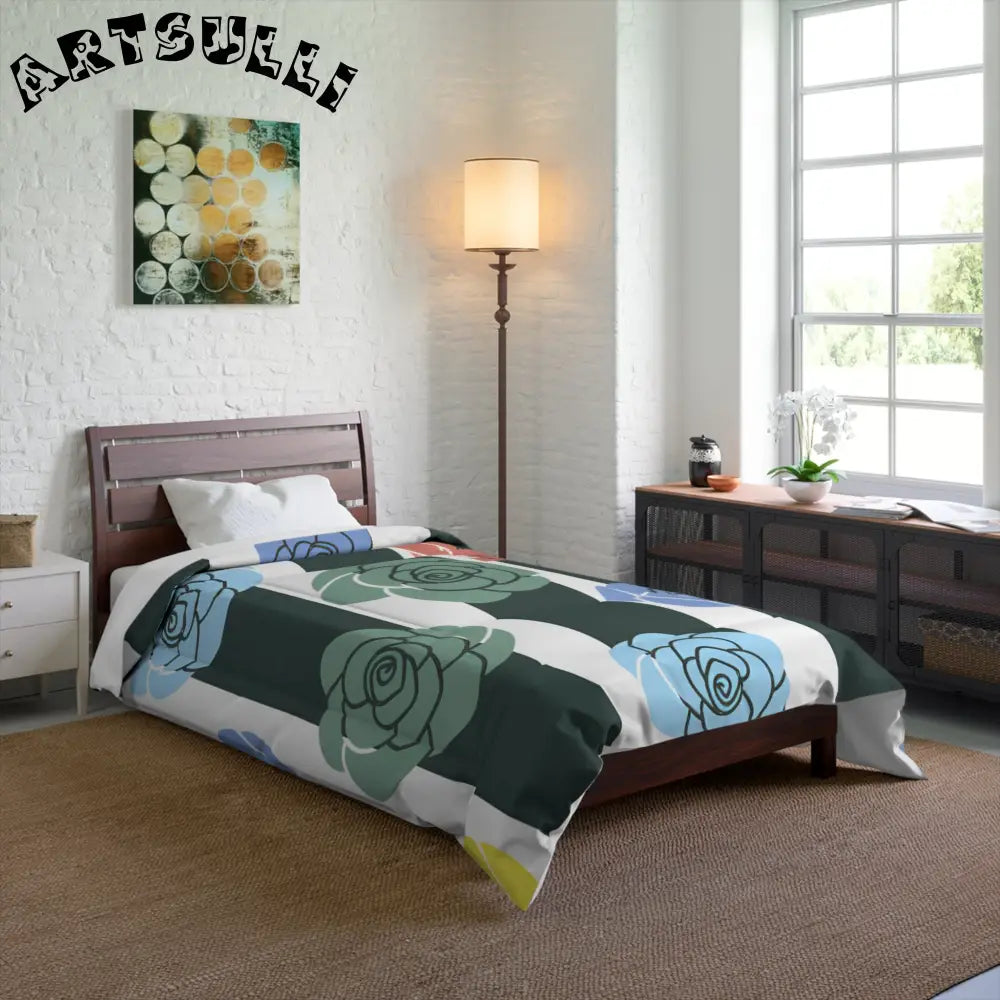 JAKKOUTTHEBXX Stripes x Roses Black and White Comforter