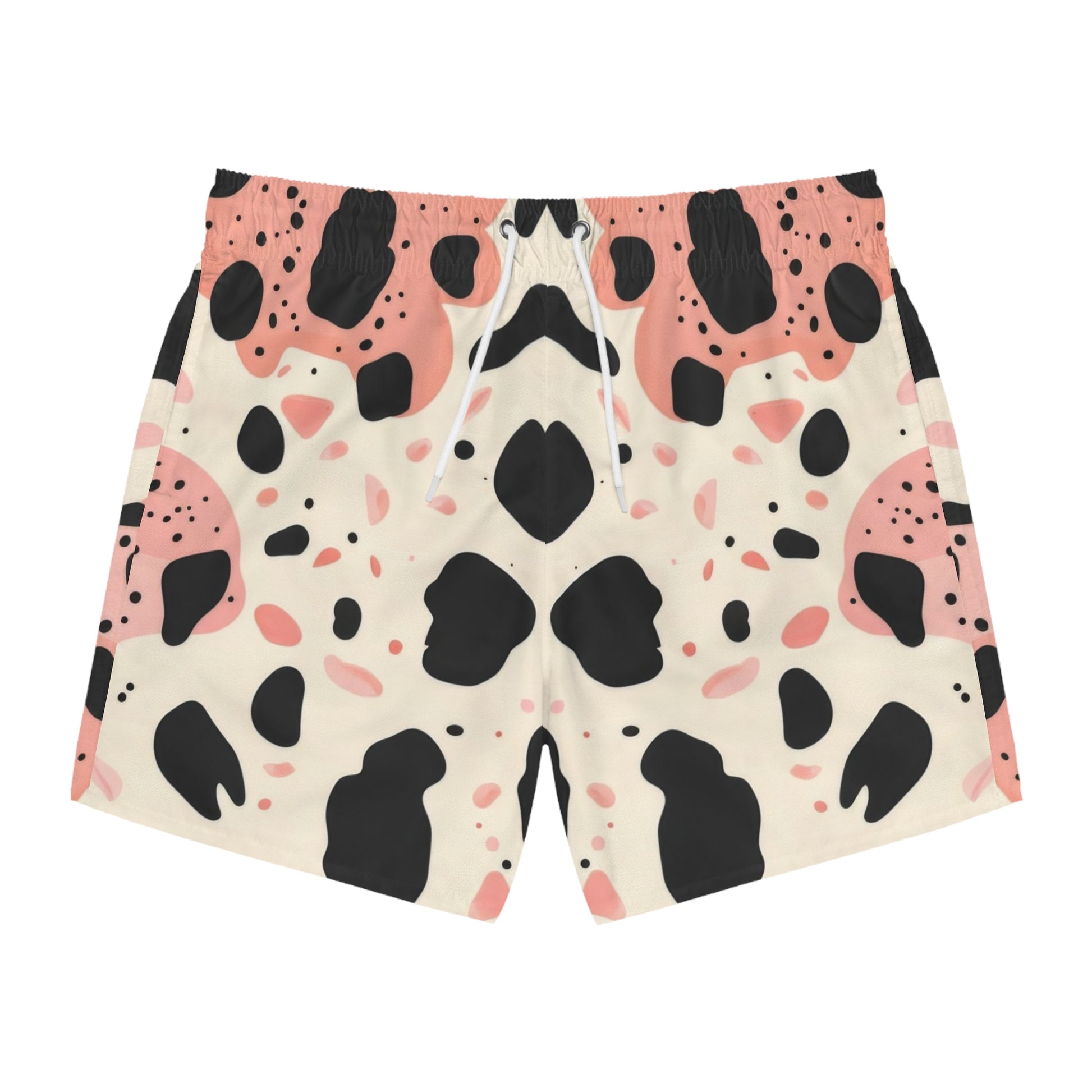 Organic Cow Print Cream and Pink Swim Trunks (AOP), Artsulli - Art is Long, Life is Short, All Over Prints, Size, XS, Color, Seam thread color automatically matched to design, , , 20181552814758562718