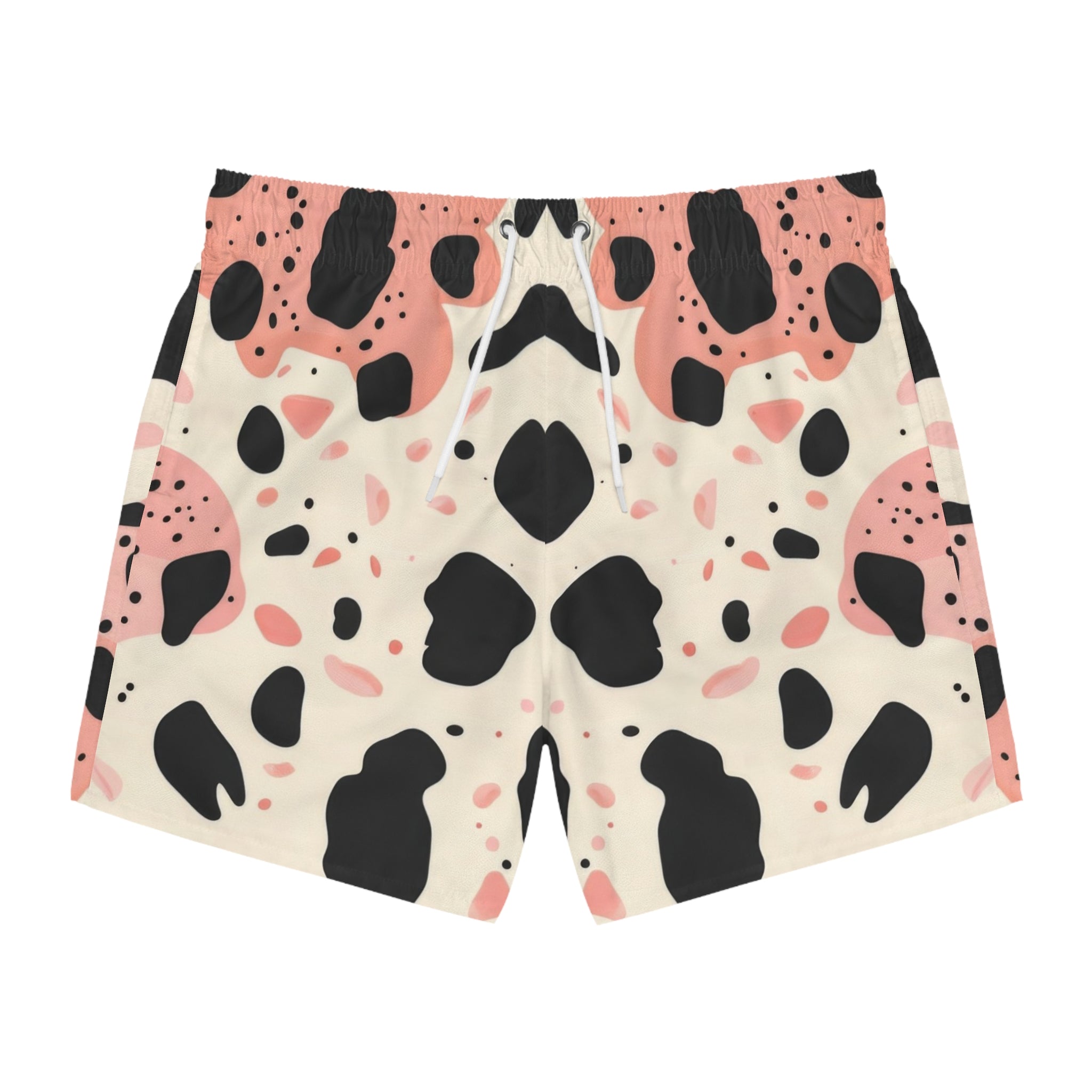 Organic Cow Print Cream and Pink Swim Trunks (AOP), Artsulli - Art is Long, Life is Short, All Over Prints, Size, XS, Color, Seam thread color automatically matched to design, , , 20181552814758562718