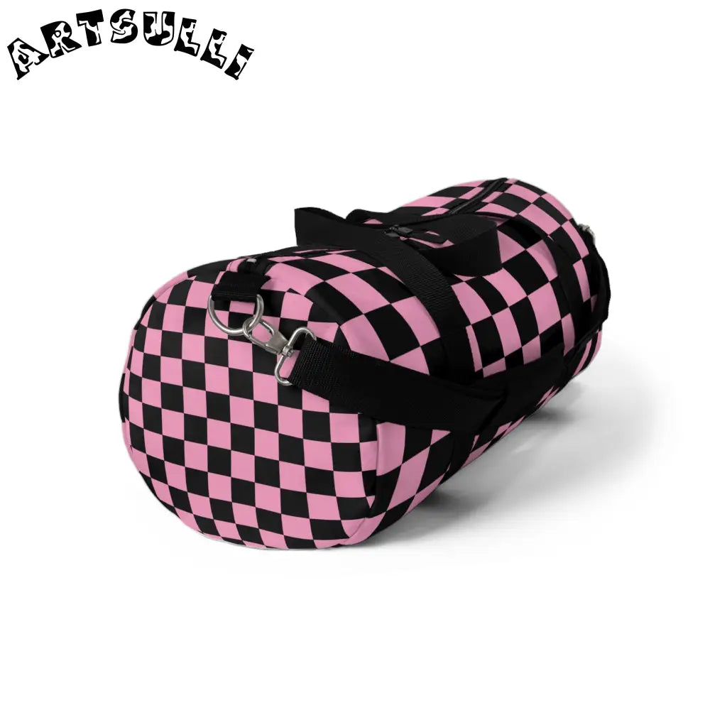 JAKKOUTTHEBXX Checkerboard Black and Pink Duffel Bag JAKKOUTTHEBXX