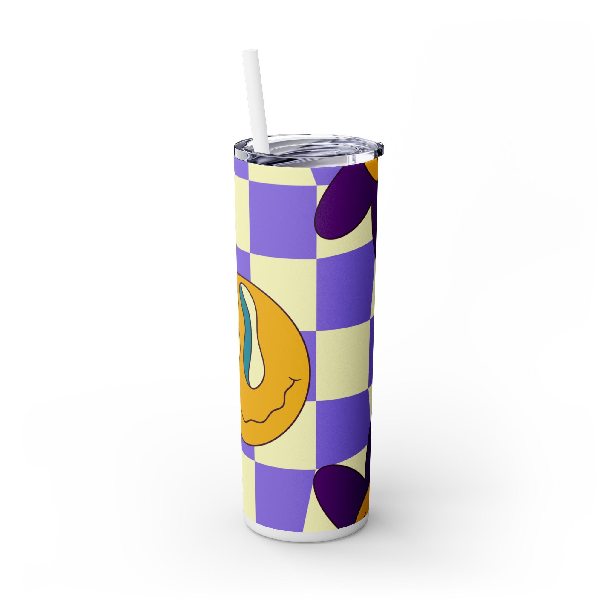 Trippy Flower Power Motifs Rave Garden Grins Skinny Tumbler with Straw, 20oz, Artsulli - Art is Long, Life is Short, Mug, , , , , , , 