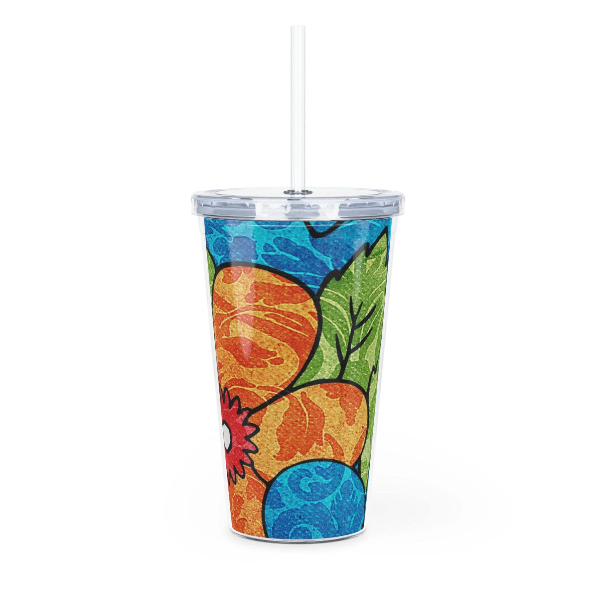 Blue Orange Groovy Plastic Tumbler with Straw, Artsulli - Art is Long, Life is Short, Mug, , , , , , , 