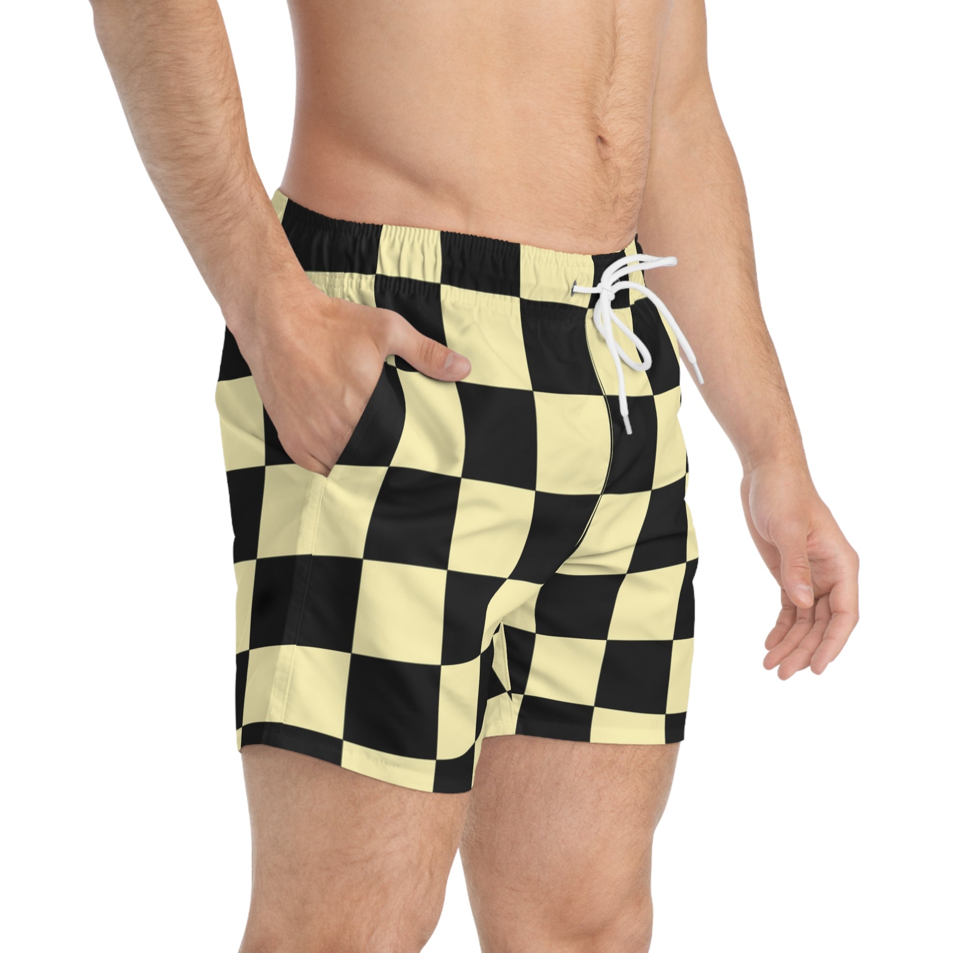 Checkerboard Black and Yellow Swim Trunks (AOP), Artsulli - Art is Long, Life is Short, All Over Prints, , , , , , , 