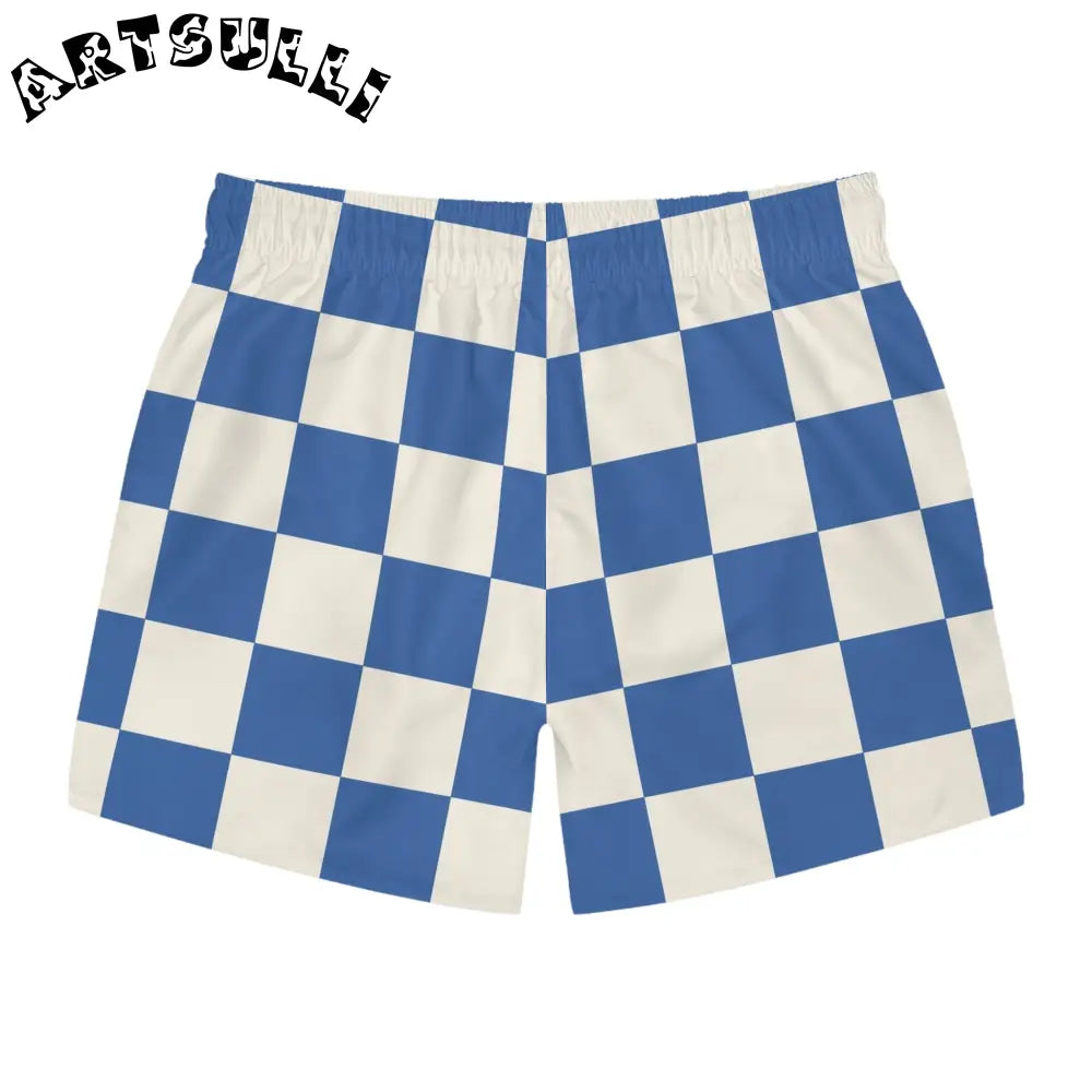 JAKKOUTTHEBXX Checkerboard Blue Swim Trunks (AOP) JAKKOUTTHEBXX