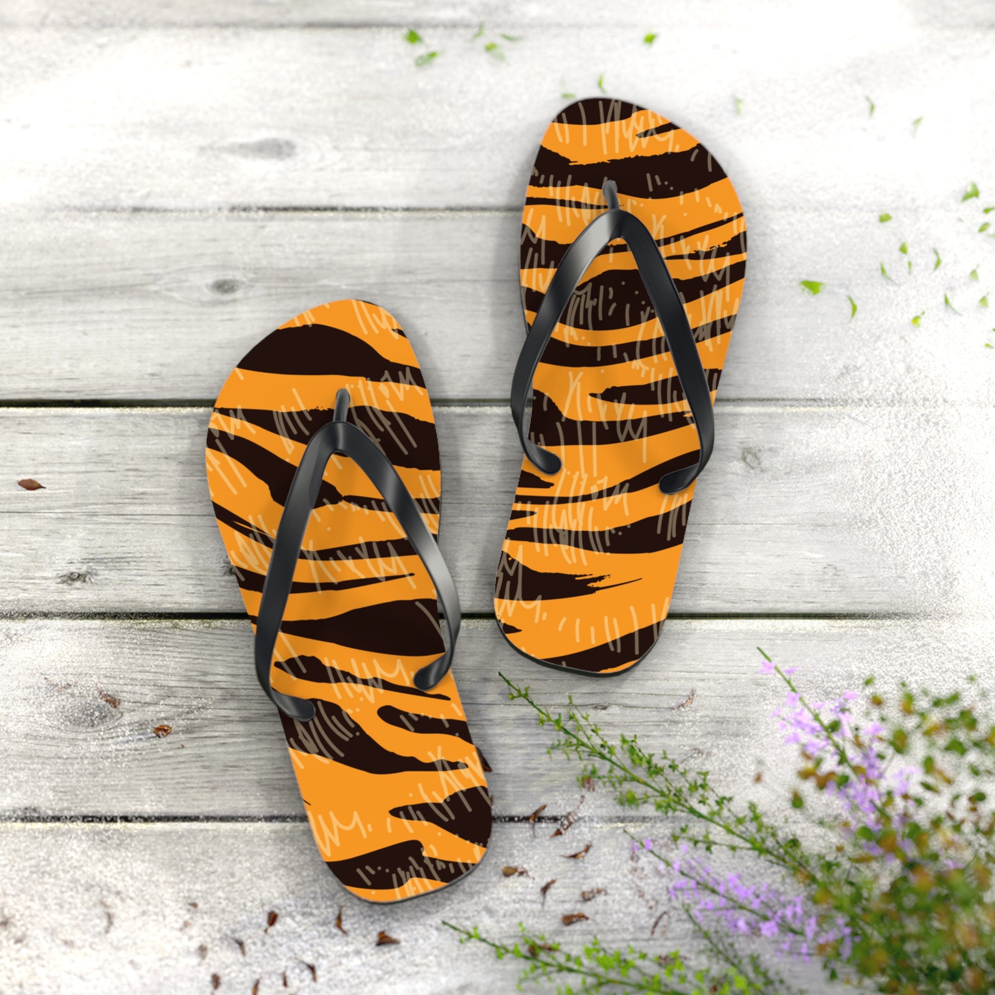 Tiger Scratches Orange & Black Flip Flops, Artsulli - Art is Long, Life is Short, Shoes, , , , , , , 