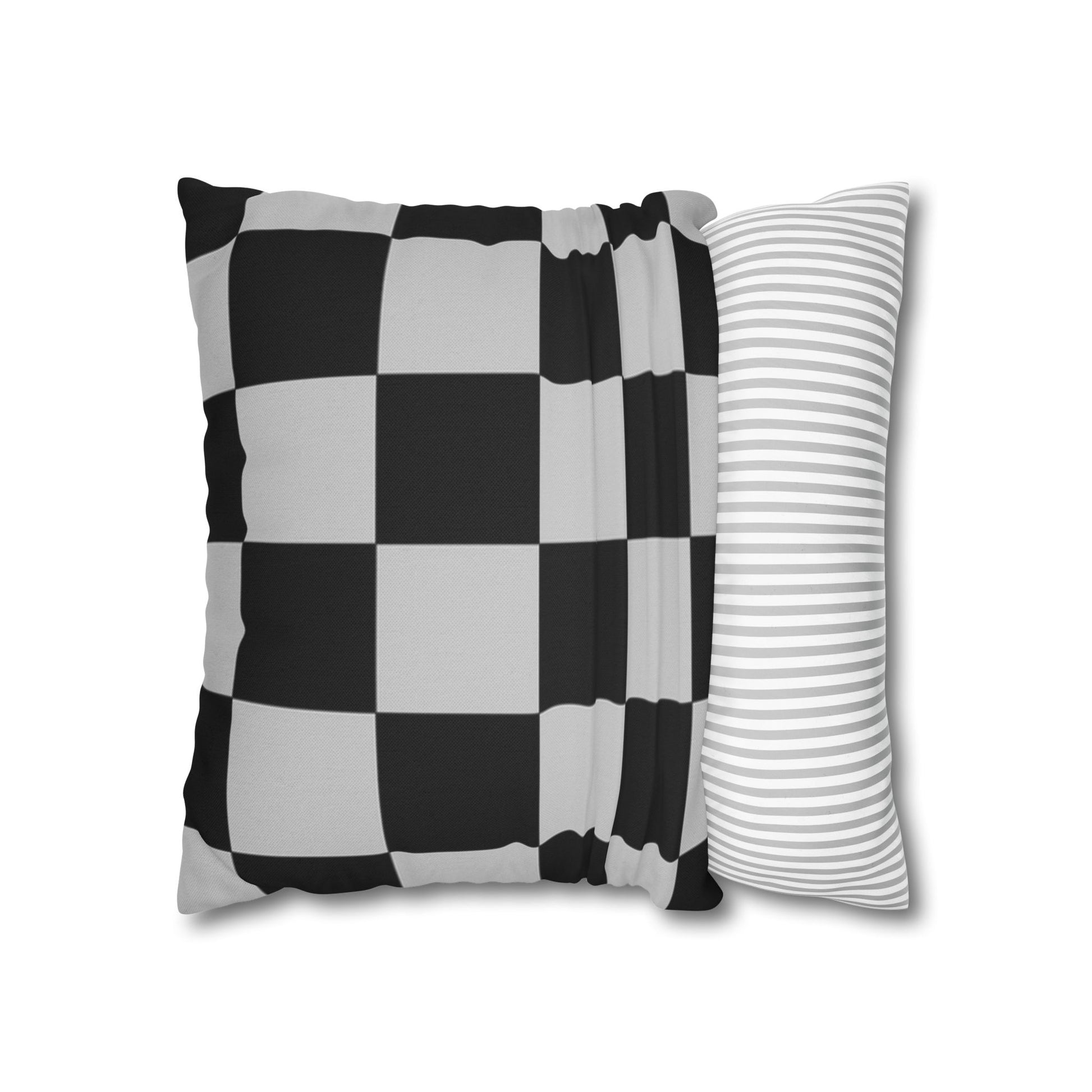 Checkerboard Dada Black and Light Gray Spun Polyester Square Pillowcase, Artsulli - Art is Long, Life is Short, Home Decor, , , , , , , 