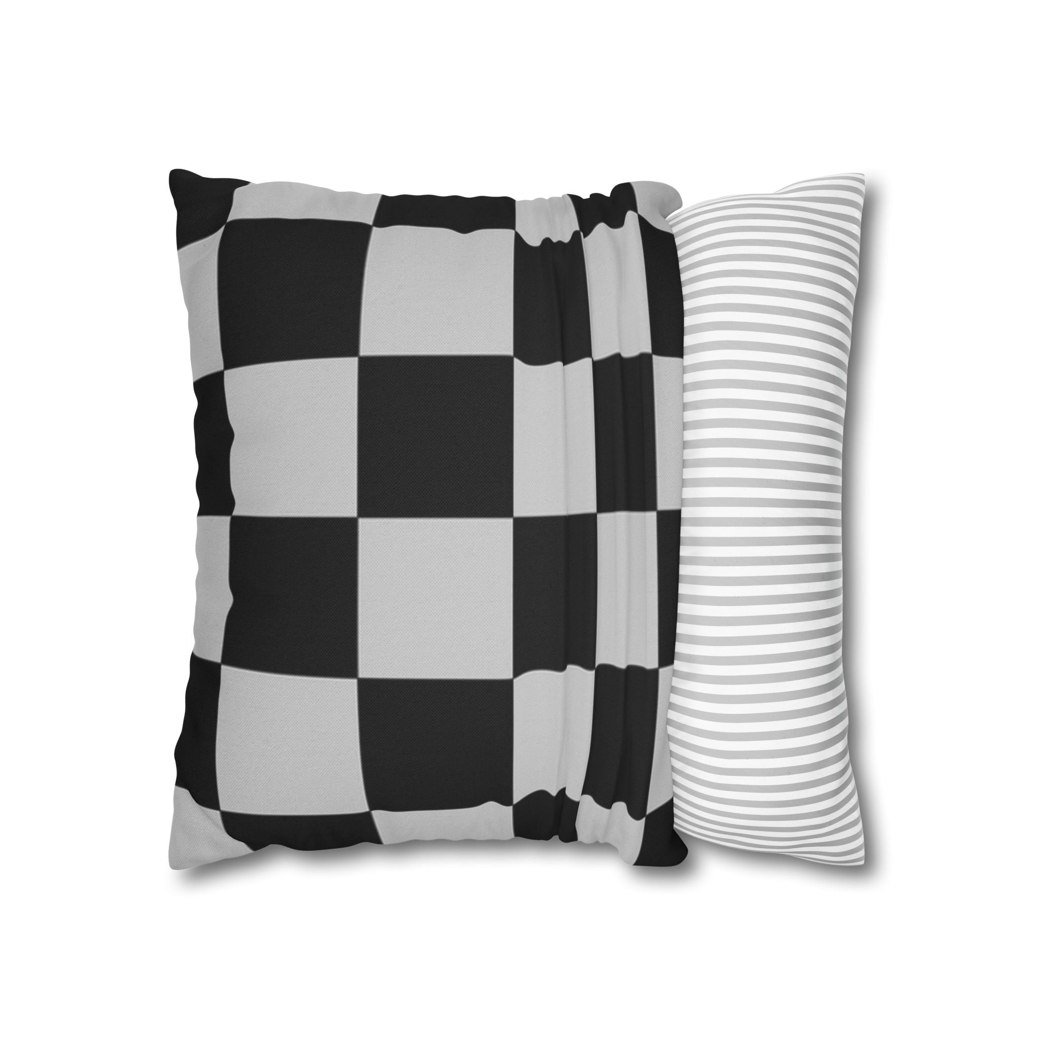 Checkerboard Dada Black and Light Gray Spun Polyester Square Pillowcase, Artsulli - Art is Long, Life is Short, Home Decor, , , , , , , 