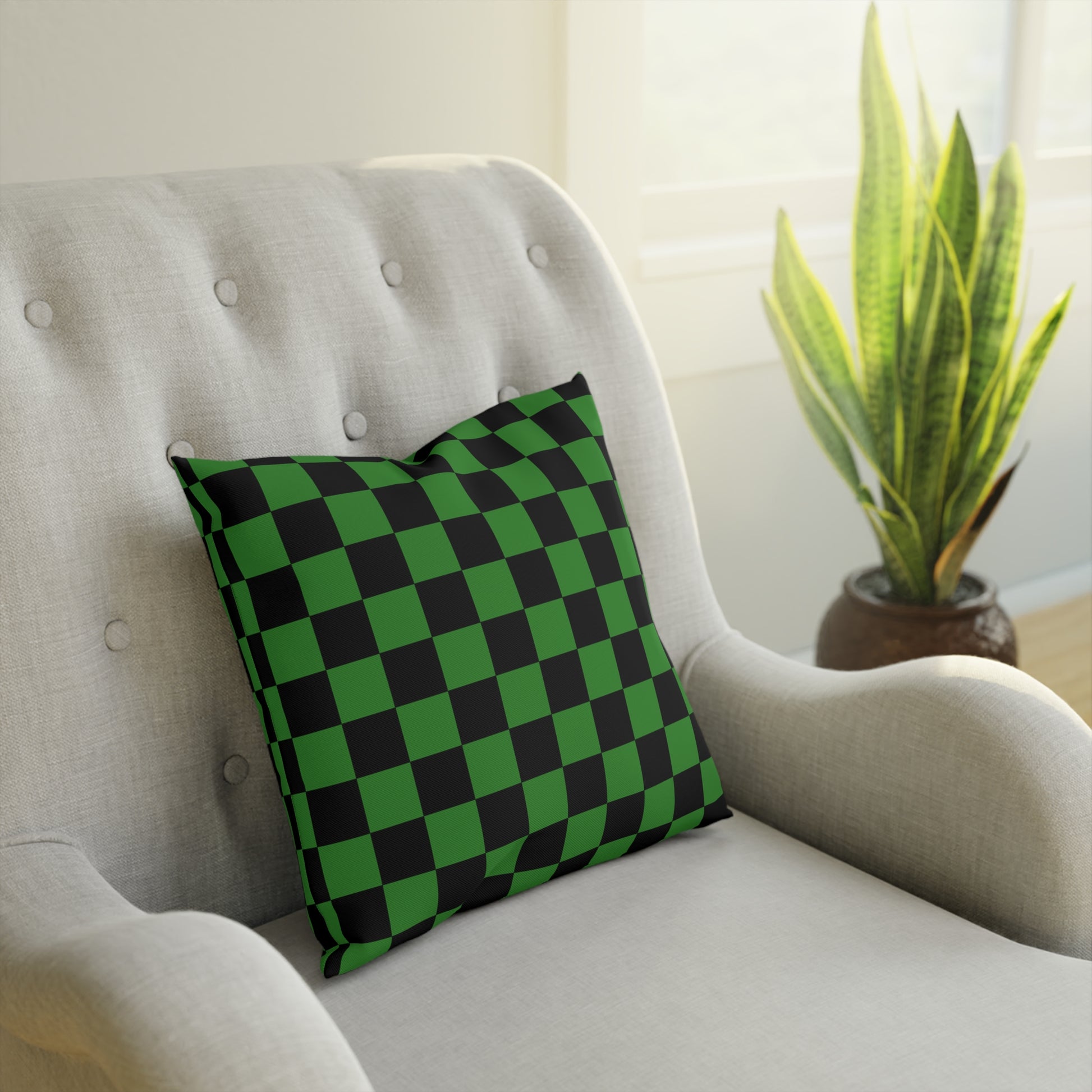 Checkerboard Green and Black Cushion, Artsulli - Art is Long, Life is Short, Home Decor, , , , , , , 