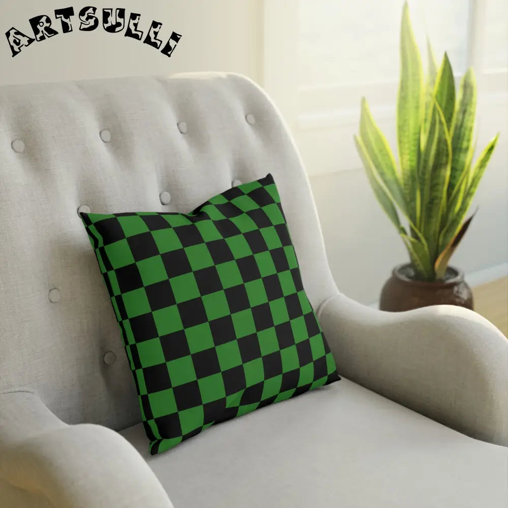 JAKKOUTTHEBXX Checkerboard Green and Black Cushion JAKKOUTTHEBXX