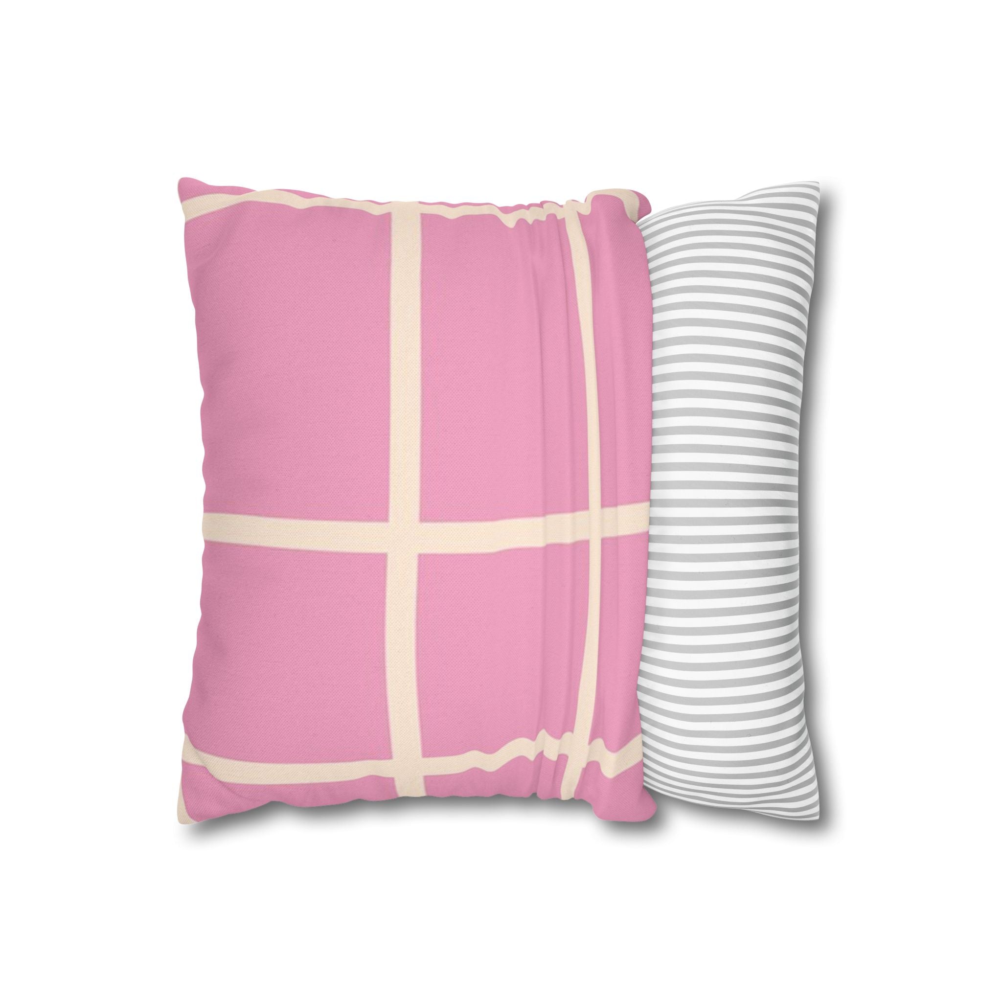 Pink Grid Cloth Sim Spun Polyester Square Pillowcase, Artsulli - Art is Long, Life is Short, Home Decor, , , , , , , 
