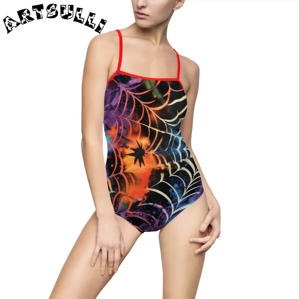 JAKKOUTTHEBXX Colorful Spider Web One-Piece Swimsuit 2025