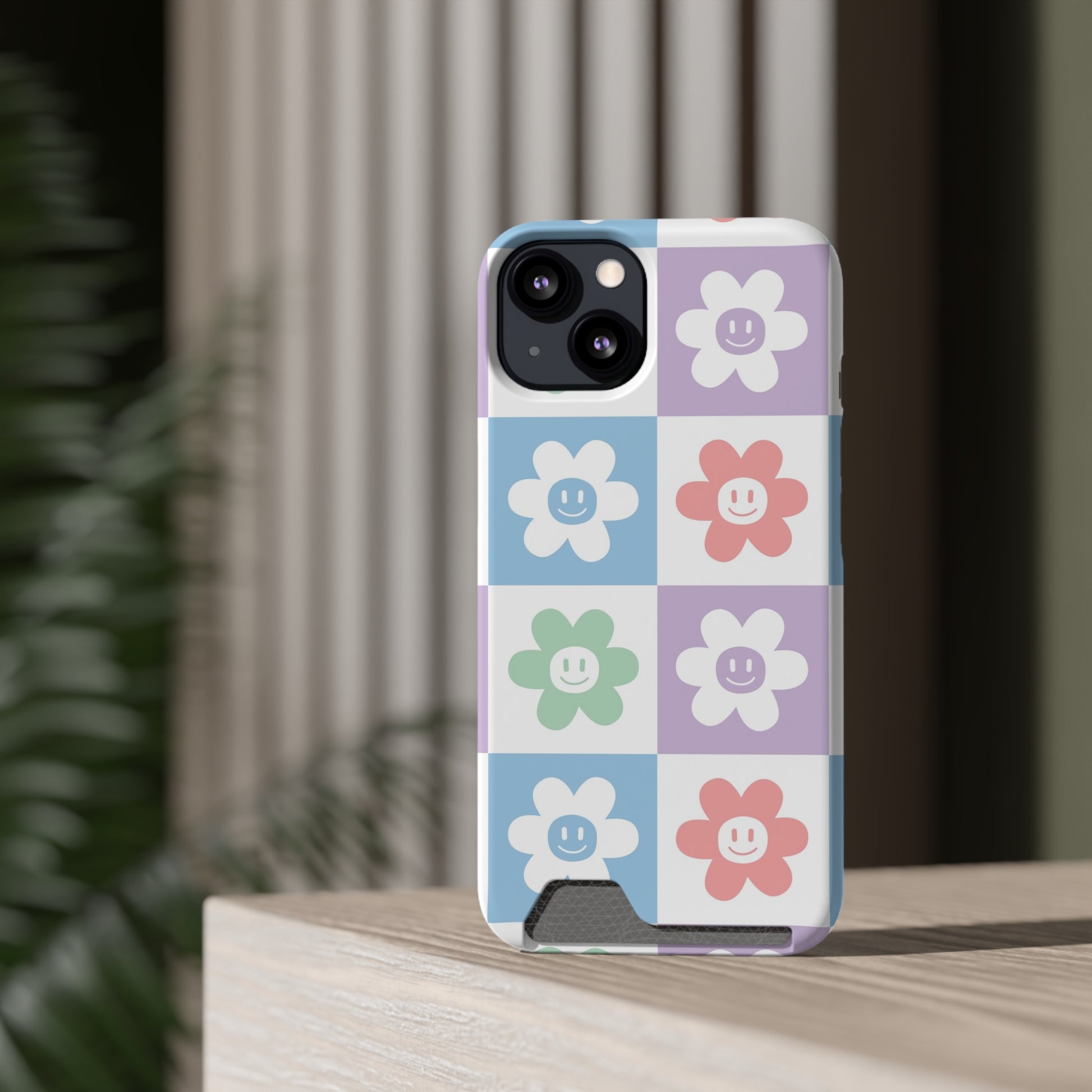 Chessboard x Smiley Face Flowers Multi-Color Phone Case With Card Holder, Artsulli - Art is Long, Life is Short, Phone Case, , , , , , , 