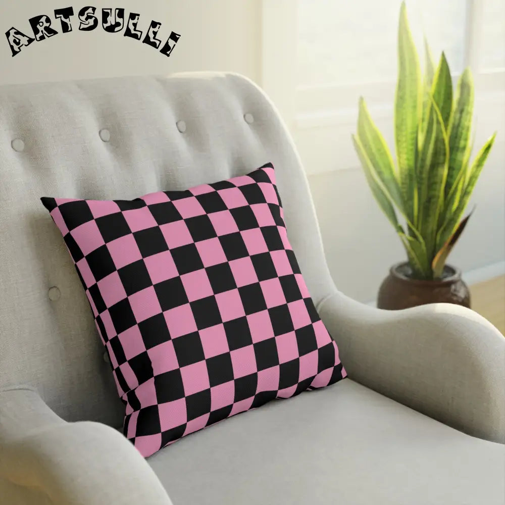JAKKOUTTHEBXX Checkerboard Black and Pink Cushion JAKKOUTTHEBXX