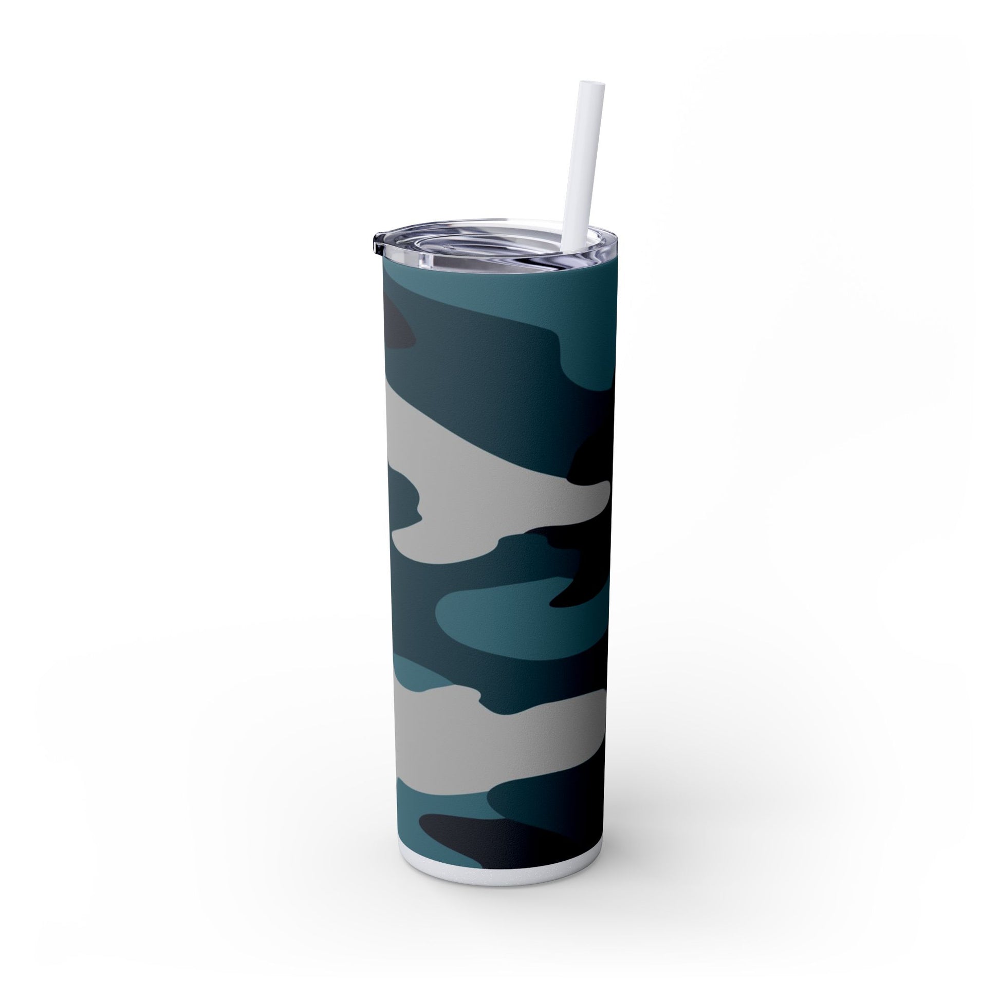 Blue Camouflage Skinny Tumbler with Straw, 20oz, Artsulli - Art is Long, Life is Short, Mug, , , , , , , 