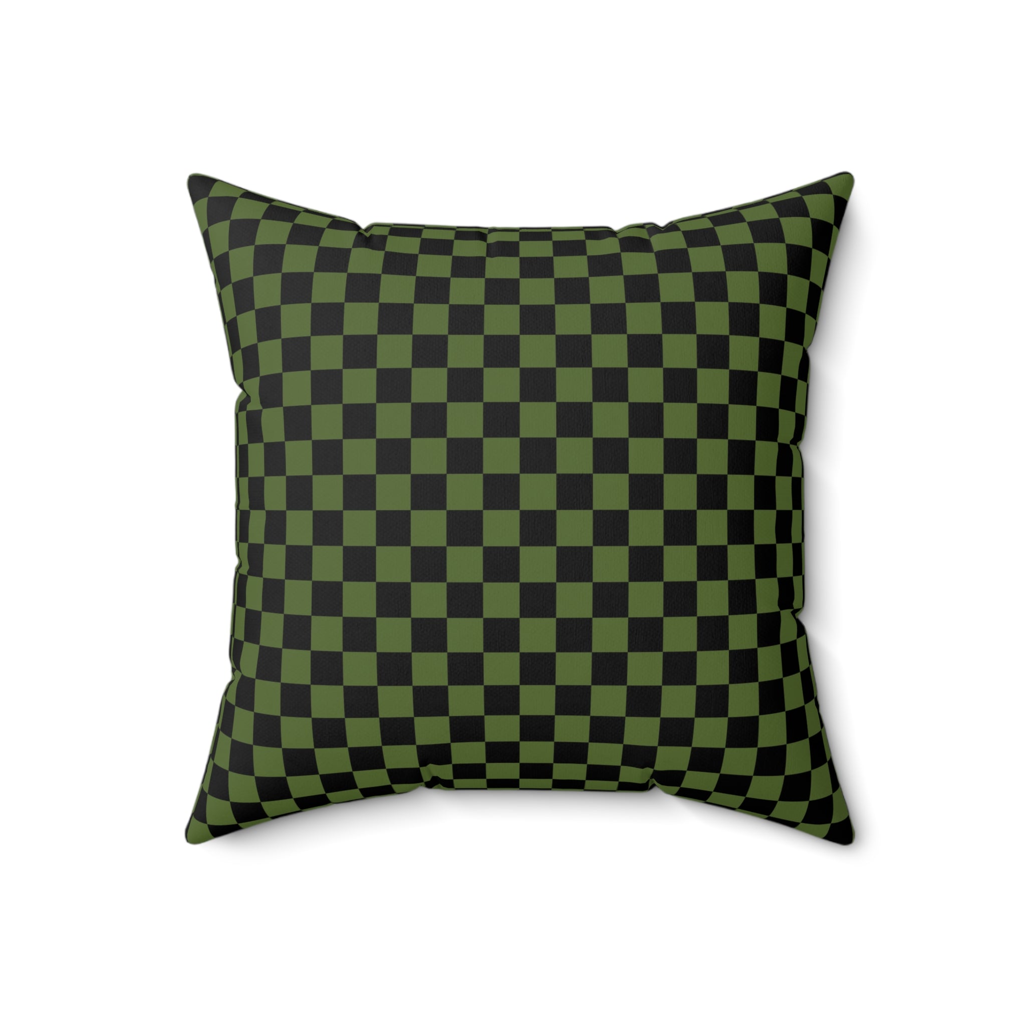 Checkerboard Olive Green and Black Spun Polyester Square Pillow, Artsulli - Art is Long, Life is Short, Home Decor, , , , , , , 