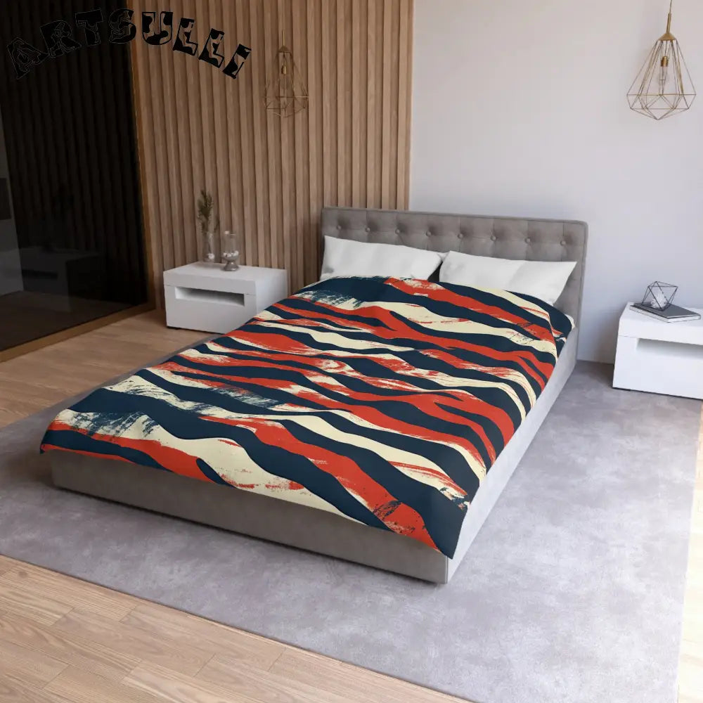 JAKKOUTTHEBXX Art Printed Abstract Striped Throw Blanket Red Navy
