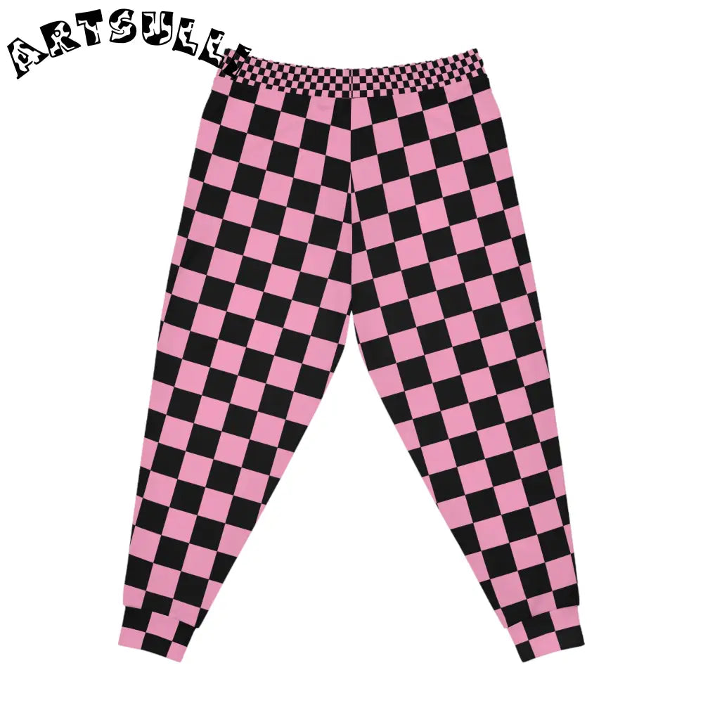 JAKKOUTTHEBXX Checkerboard Black and Pink Athletic Joggers (AOP)