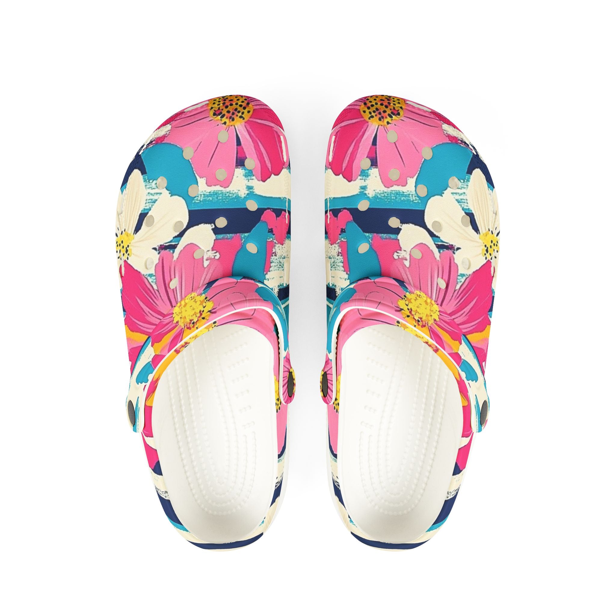 Dayglo Floral Stripes Multi-Color EVA Foam Rubber Shoes (AOP), Artsulli - Art is Long, Life is Short, Shoes, Size, US 6 (Women's), Color, White, , , 38551901843728