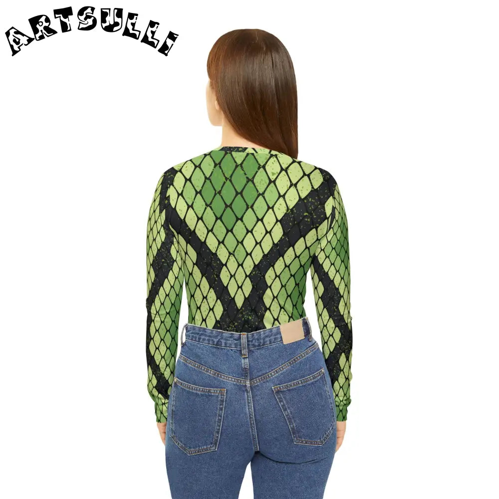JAKKOUTTHEBXX Snake Skin Green and Black Women’s Long Sleeve V-neck