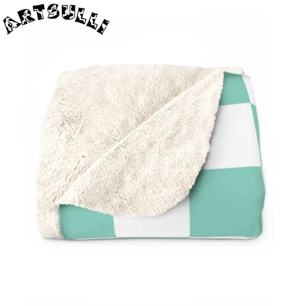 JAKKOUTTHEBXX Checkerboard Light Green Sherpa Fleece Blanket