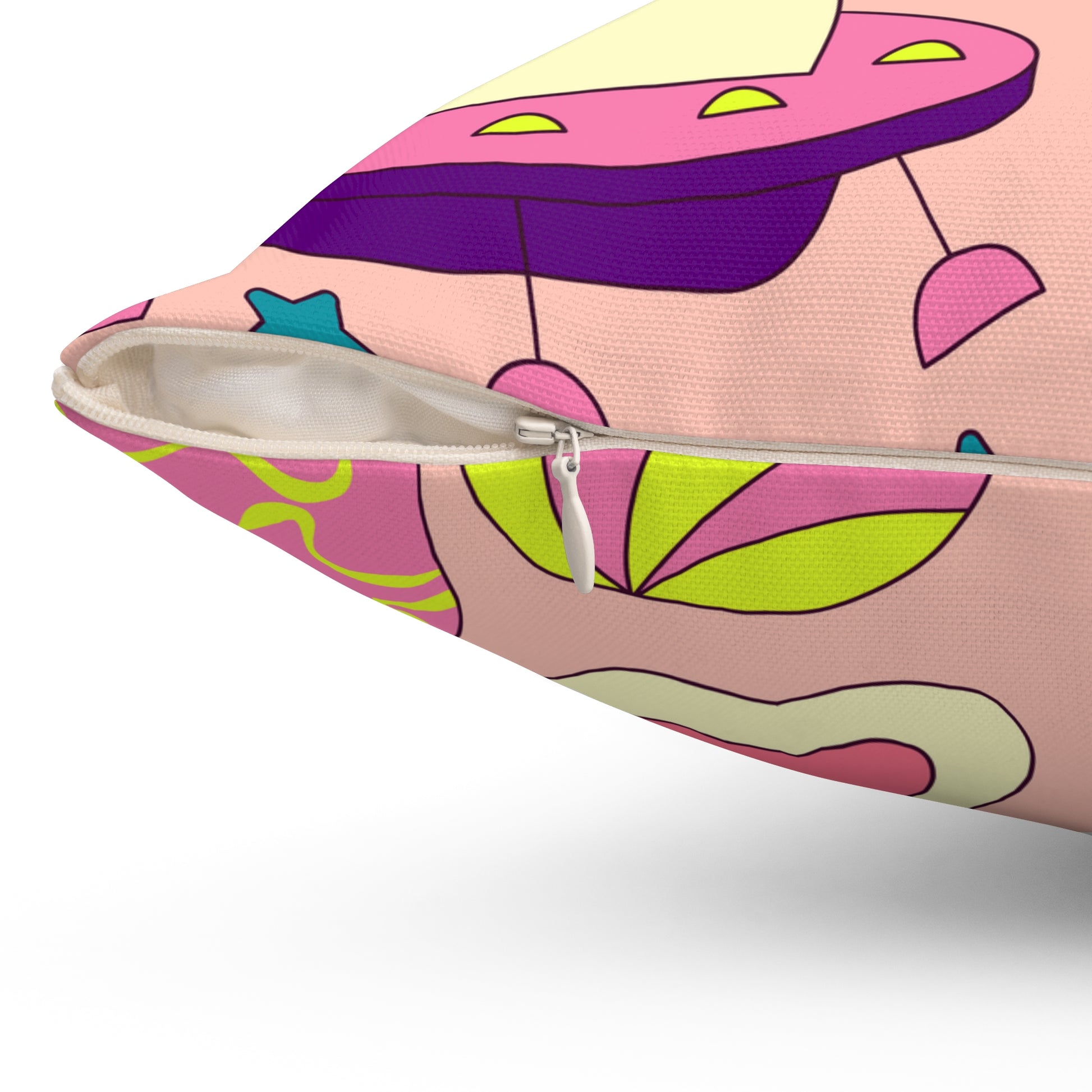 Trippy Spaceships Pink Spun Polyester Square Pillow, Artsulli - Art is Long, Life is Short, Home Decor, , , , , , , 