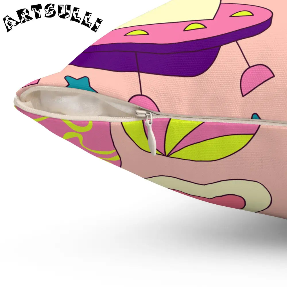 JAKKOUTTHEBXX Trippy Spaceships Pink Spun Polyester Square Pillow