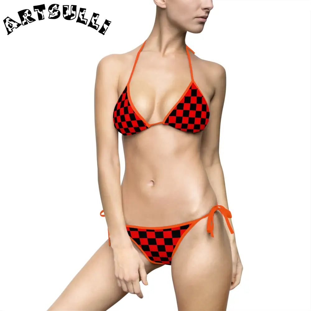 JAKKOUTTHEBXX Checkerboard Red and Black Women’s Bikini Swimsuit
