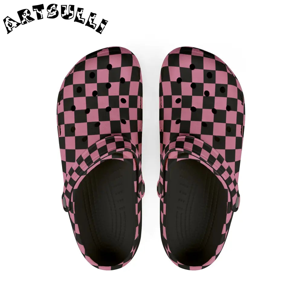 JAKKOUTTHEBXX Checkerboard Black and Pink EVA Foam Rubber Shoes