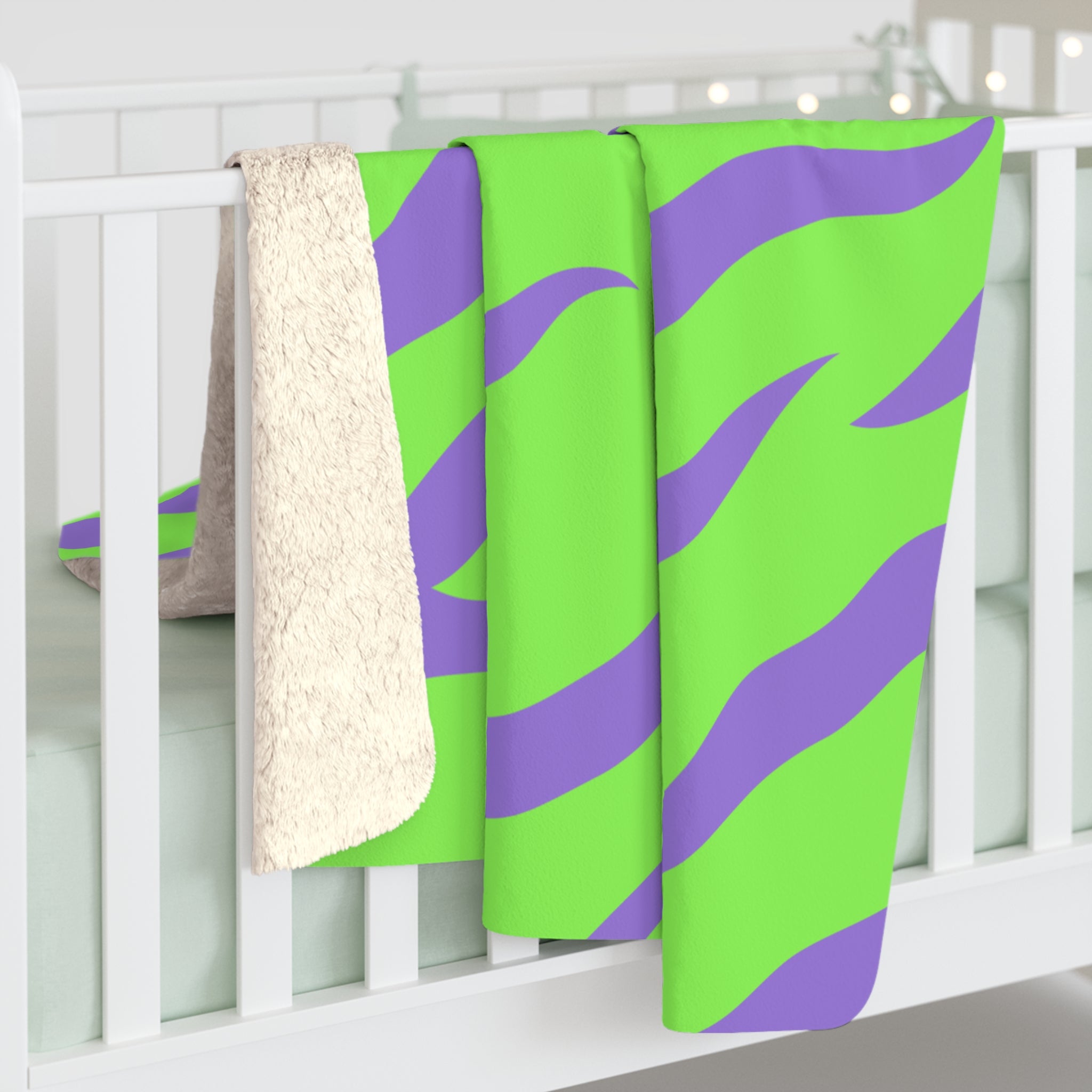 Tyrannosaurus Print Green and Purple Sherpa Fleece Blanket, Artsulli - Art is Long, Life is Short, Home Decor, , , , , , , 