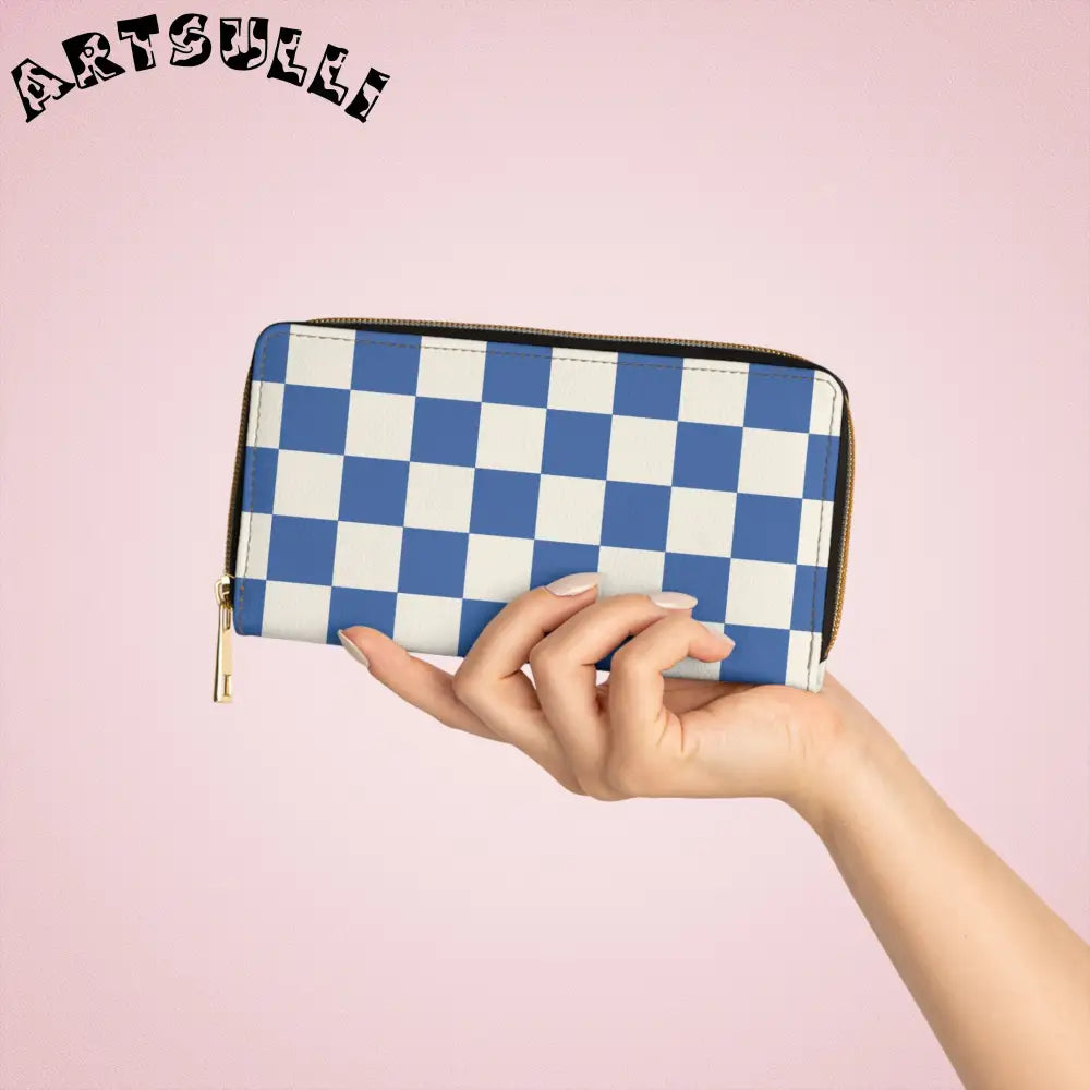 JAKKOUTTHEBXX Checkerboard II Blue Zipper Wallet JAKKOUTTHEBXX