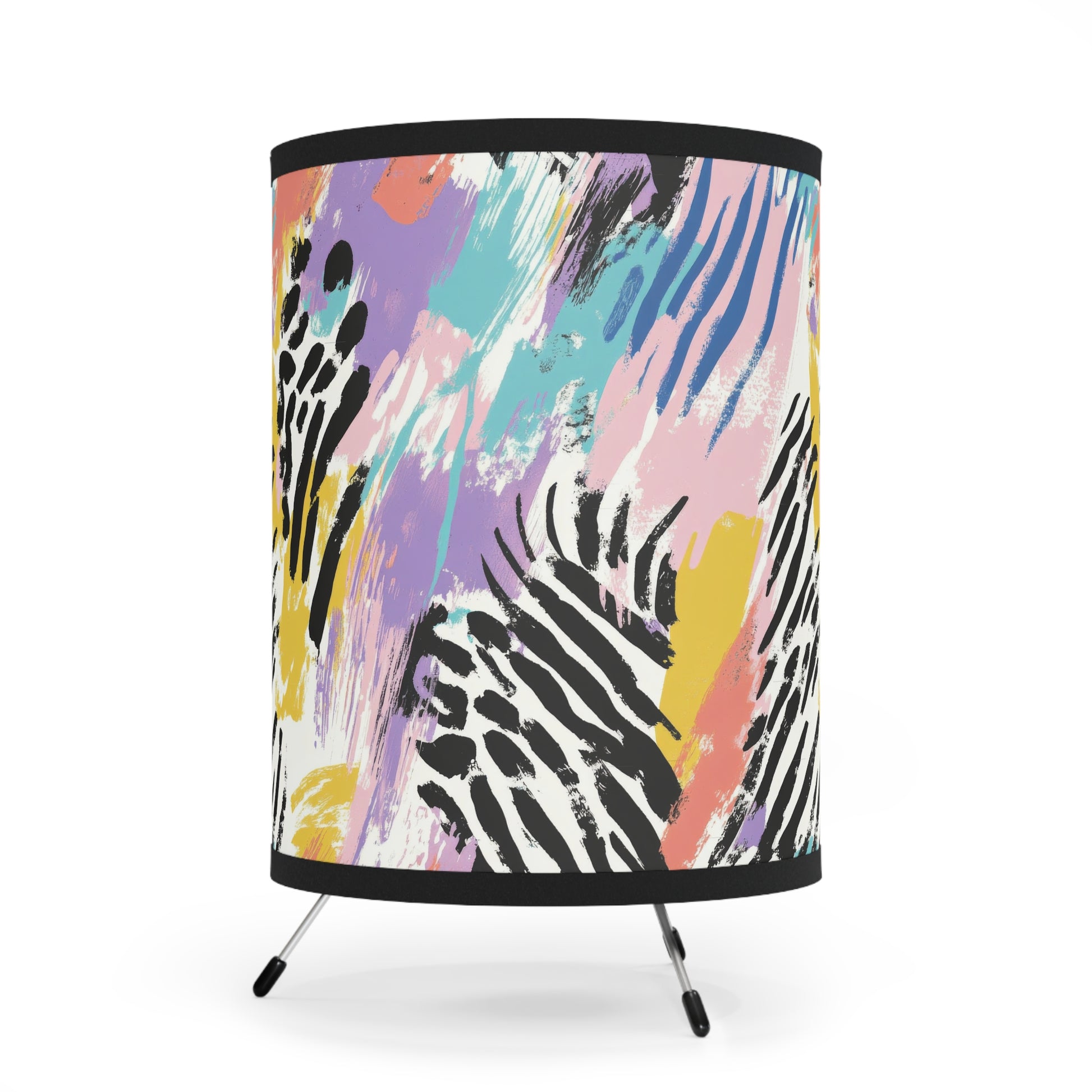 Wild Zebra Stripes x Paint Brush Strokes Multi-Color II Tripod Lamp with High-Res Printed Shade, US\CA plug, Artsulli - Art is Long, Life is Short, Home Decor, , , , , , , 