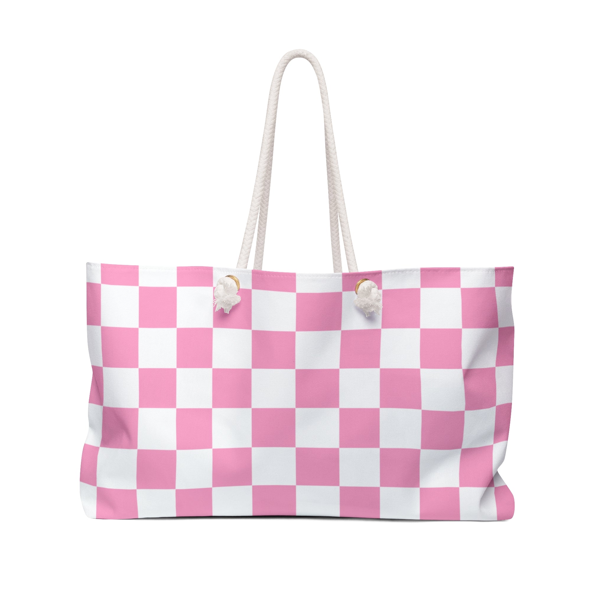 Checkerboard Hot Pink and White Weekender Bag, Artsulli - Art is Long, Life is Short, Bags, Size, 24" × 13", , , , , 25833870364089097594