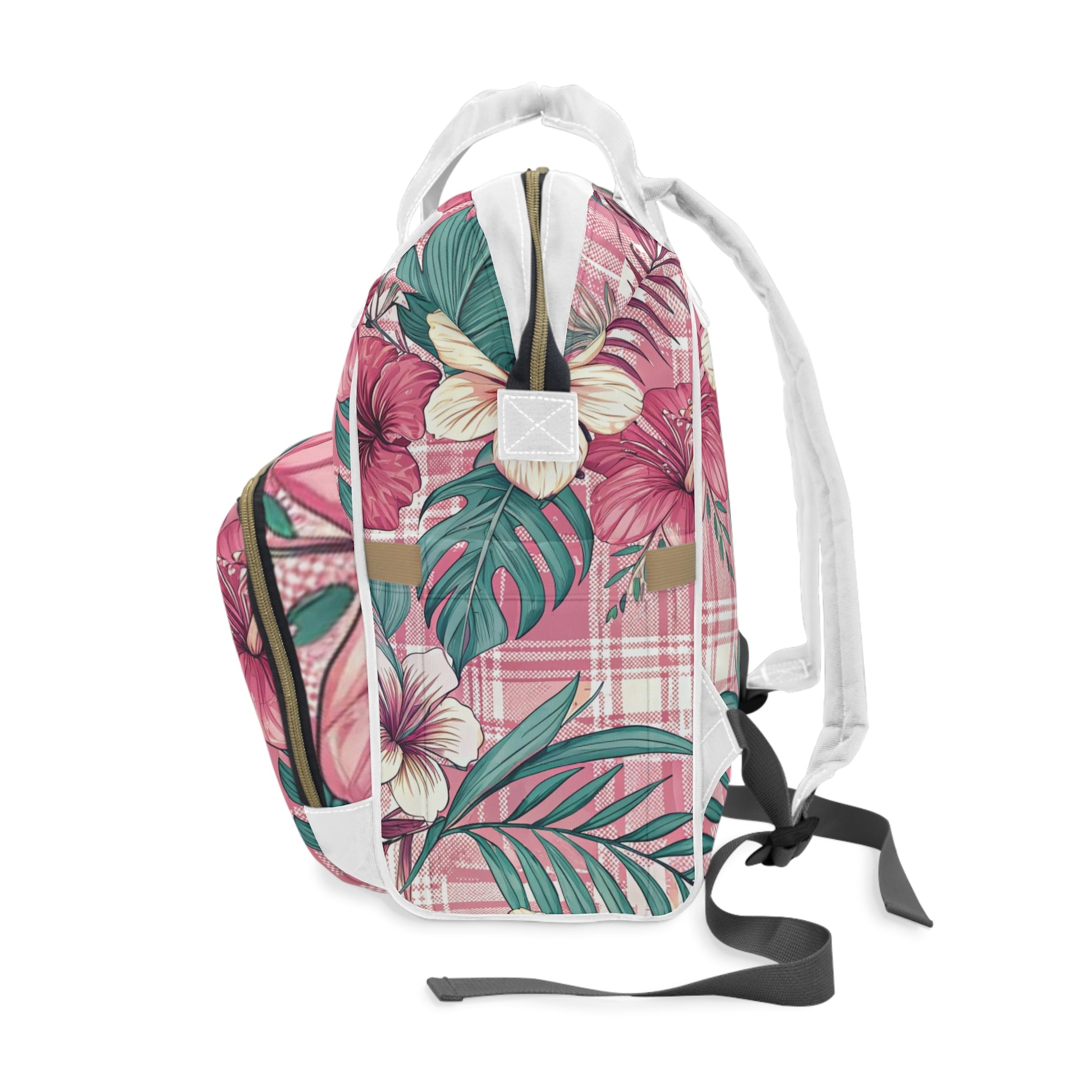 Plaid x Floral Burgundy and Green Multifunctional Diaper Backpack, Artsulli - Art is Long, Life is Short, Bags, , , , , , , 