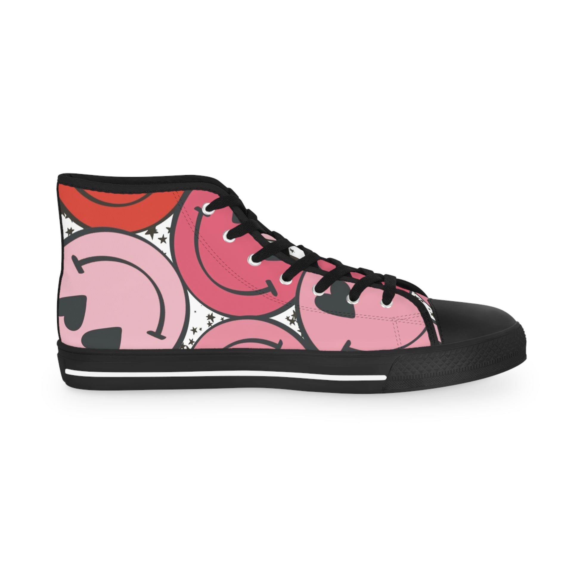 Big Smiley Face x Heart Eyes Pink and Red Men's High Top Sneakers, Artsulli - Art is Long, Life is Short, Shoes, , , , , , , 