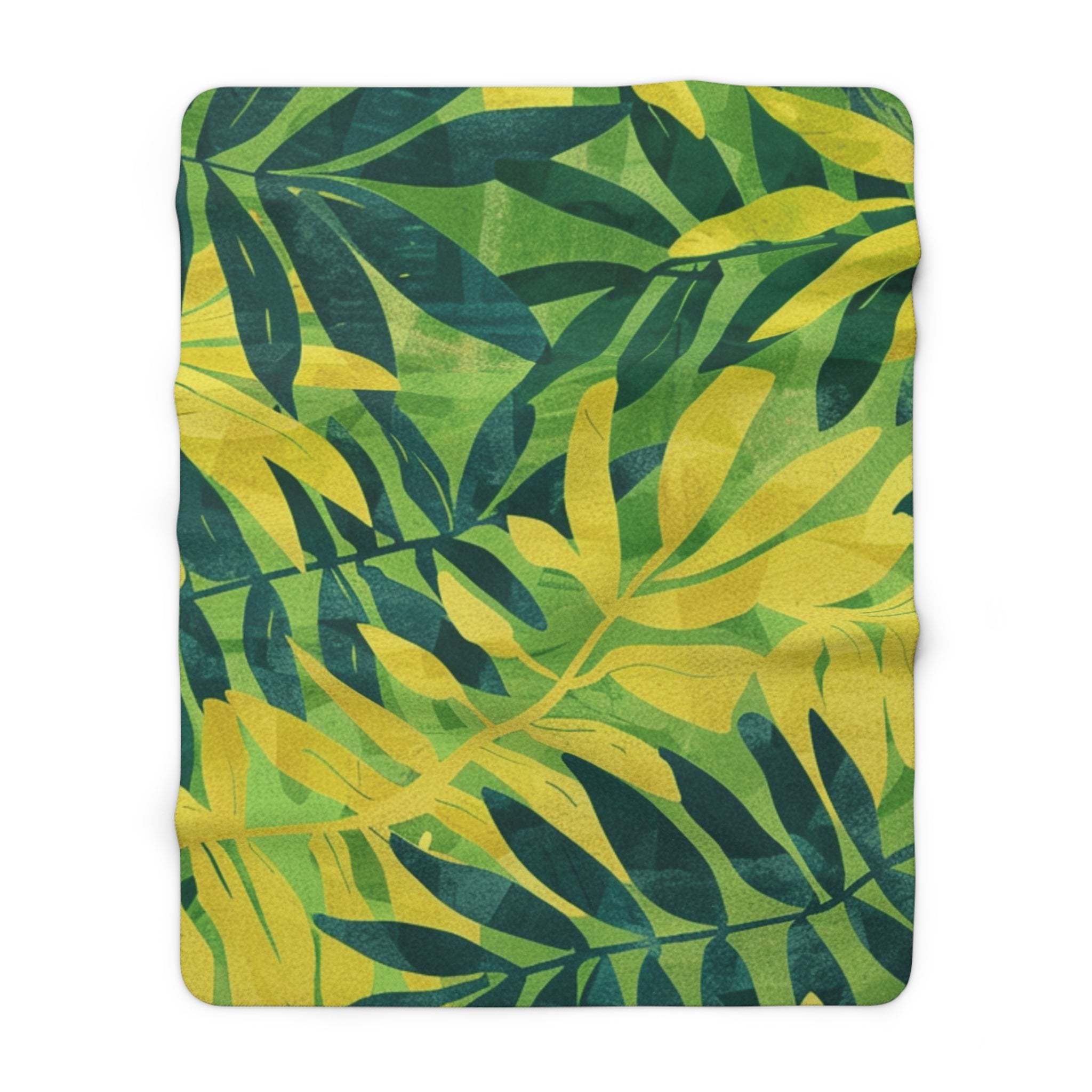 Green Leaf x Yellow Leaf x Tropical x Jungle Sherpa Fleece Blanket, Artsulli - Art is Long, Life is Short, Home Decor, Size, 60" × 80", , , , , 10823594014387245847