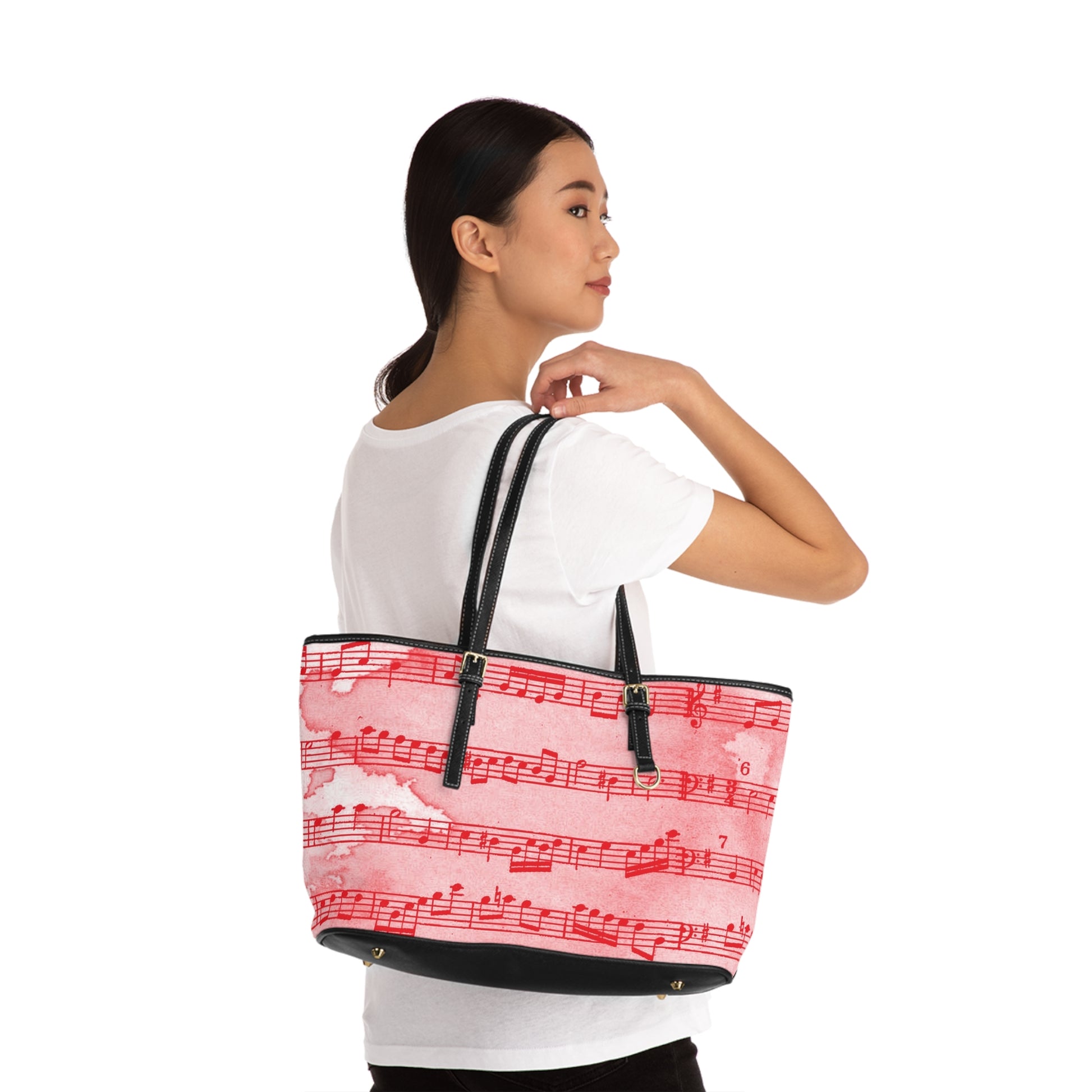 Drip Spill Type Beat Sheet Music Red PU Leather Shoulder Bag, Artsulli - Art is Long, Life is Short, Bags, , , , , , , 