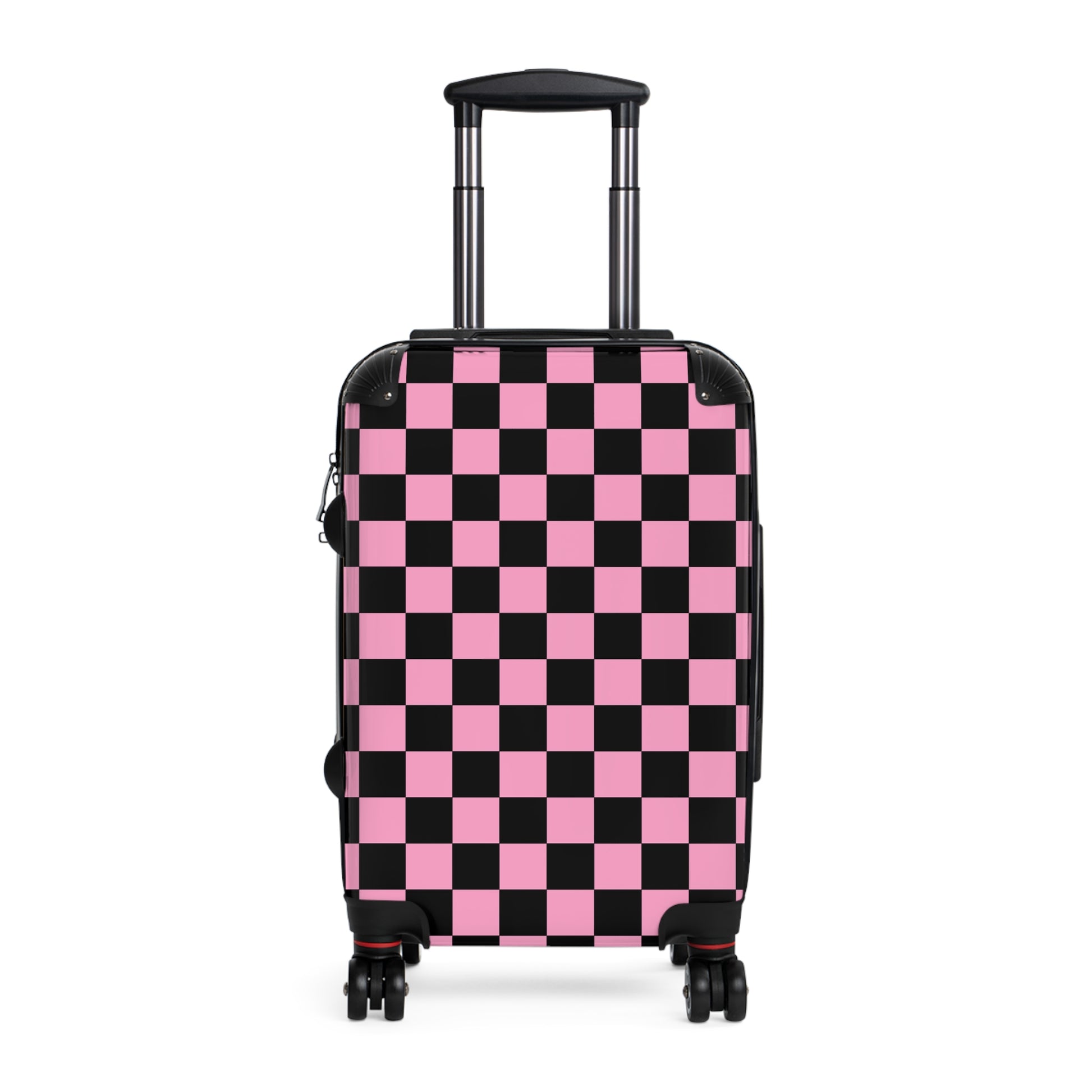 Checkerboard Black and Pink Suitcase, Artsulli - Art is Long, Life is Short, Bags, Size, Small, Color, Black, , , 14203131144293557382