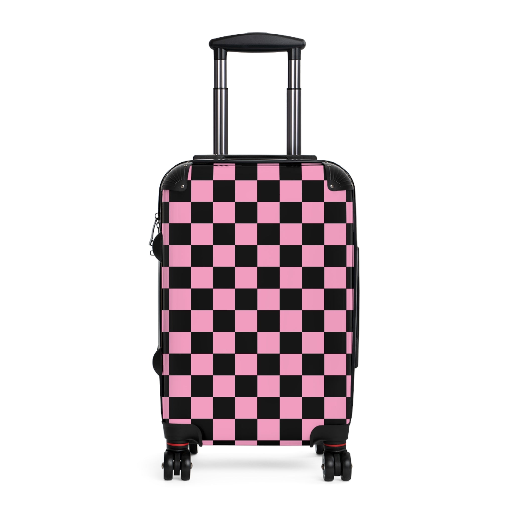 Checkerboard Black and Pink Suitcase, Artsulli - Art is Long, Life is Short, Bags, Size, Small, Color, Black, , , 14203131144293557382