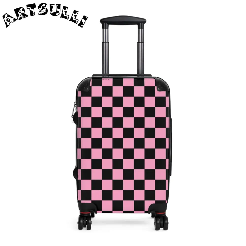 JAKKOUTTHEBXX Checkerboard Black and Pink Suitcase JAKKOUTTHEBXX