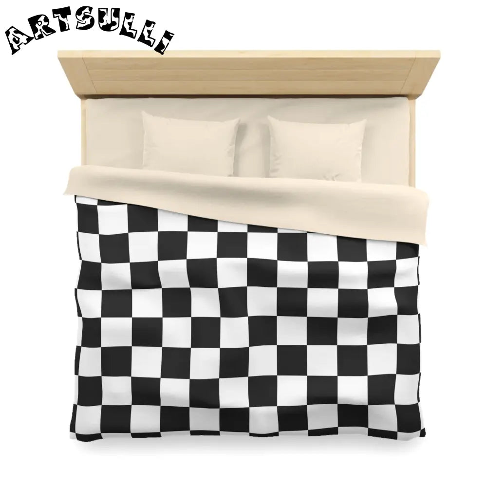 JAKKOUTTHEBXX Checkerboard White and Black Microfiber Duvet Cover