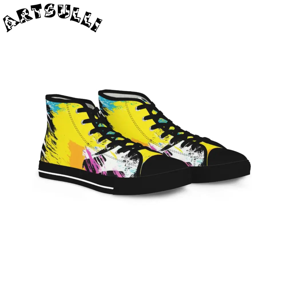 Zebra Stripes x Leopard Print x Paint Splatter Multi-Color Men's High Top Sneakers, Artsulli - Art is Long, Life is Short, Shoes, Size, US 5, Color, Black sole, , , 17815143246389