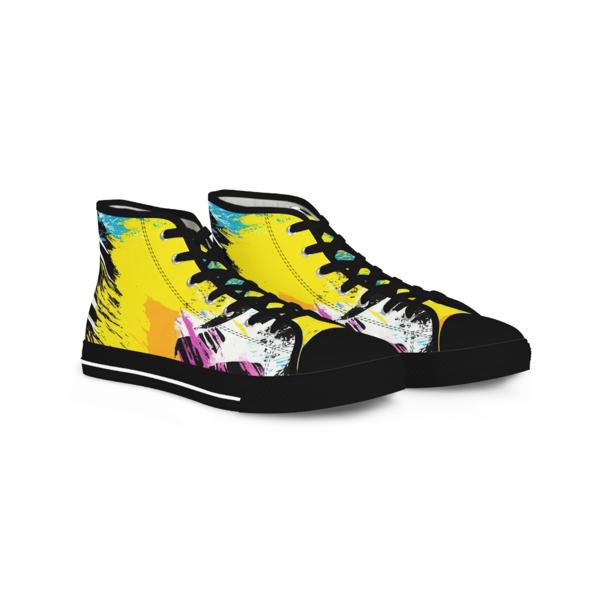 Zebra Stripes x Leopard Print x Paint Splatter Multi-Color Men's High Top Sneakers, Artsulli - Art is Long, Life is Short, Shoes, Size, US 5, Color, Black sole, , , 17859375028902